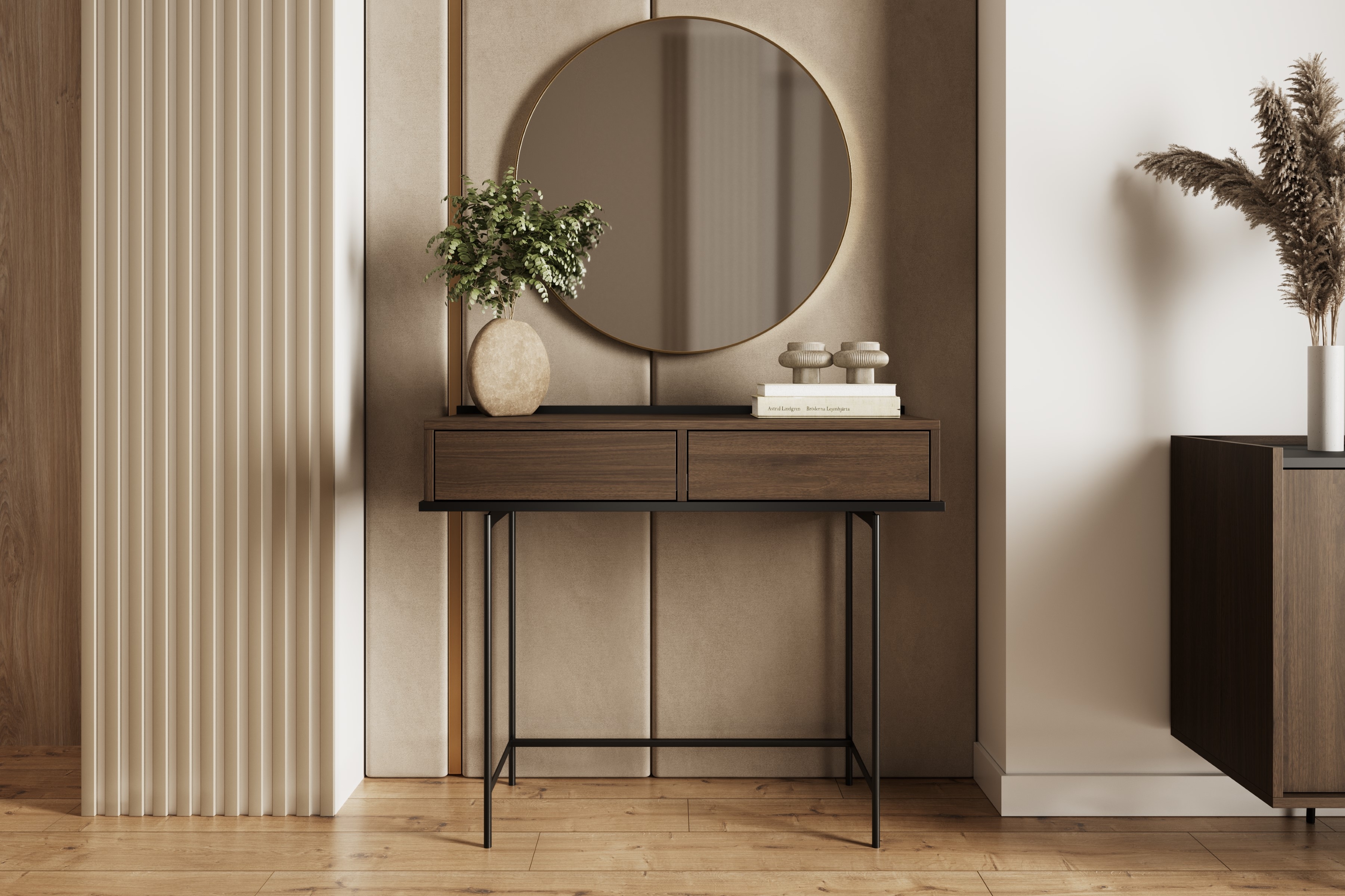 Konsola Zenar 100 cm z szufladami - orzech elegant / czarny - Wyprzedaż ekspozycji
