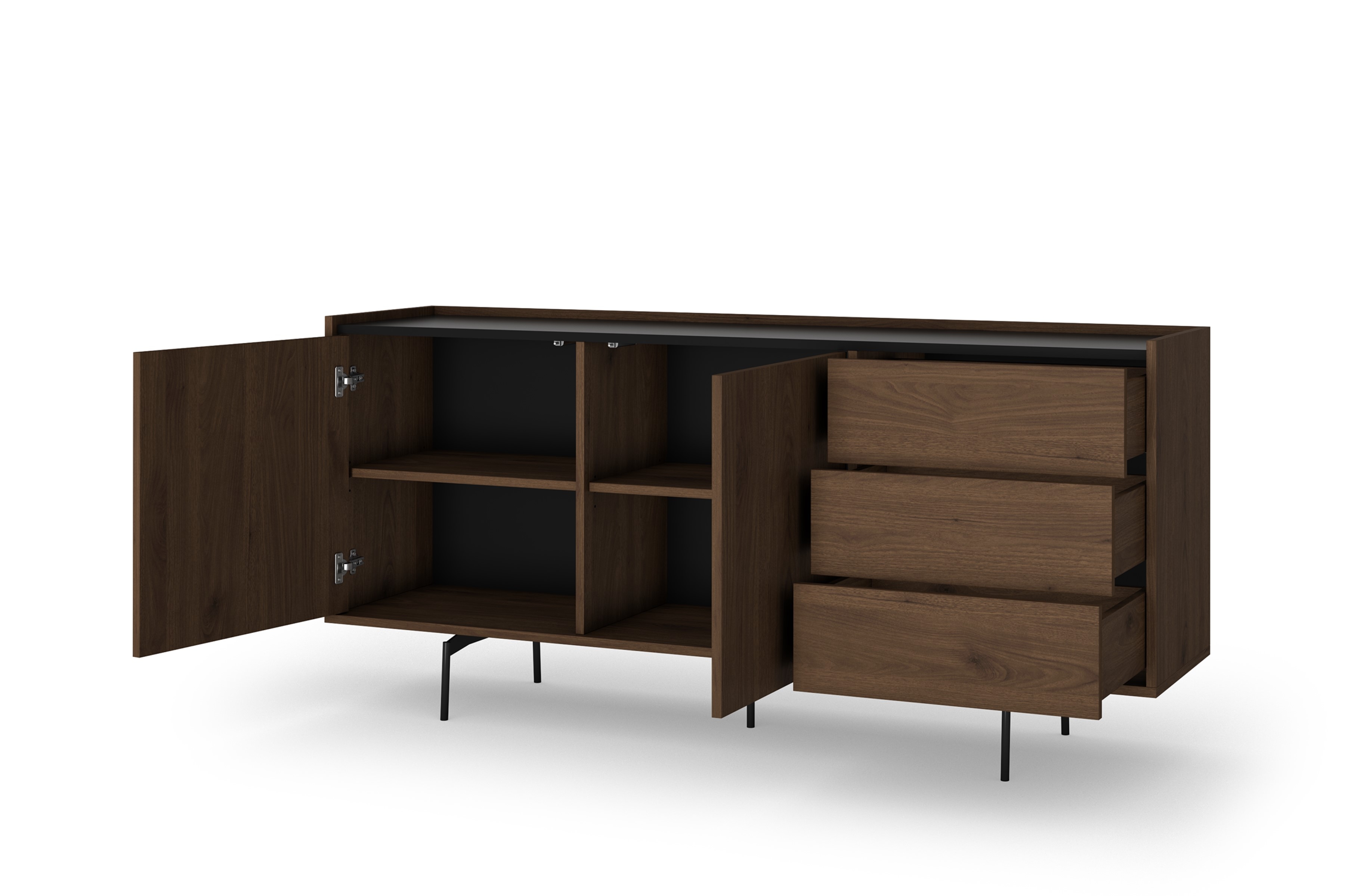 Komoda Zenar 170 cm z szufladami - orzech elegant / czarny - Wyprzedaż ekspozycji