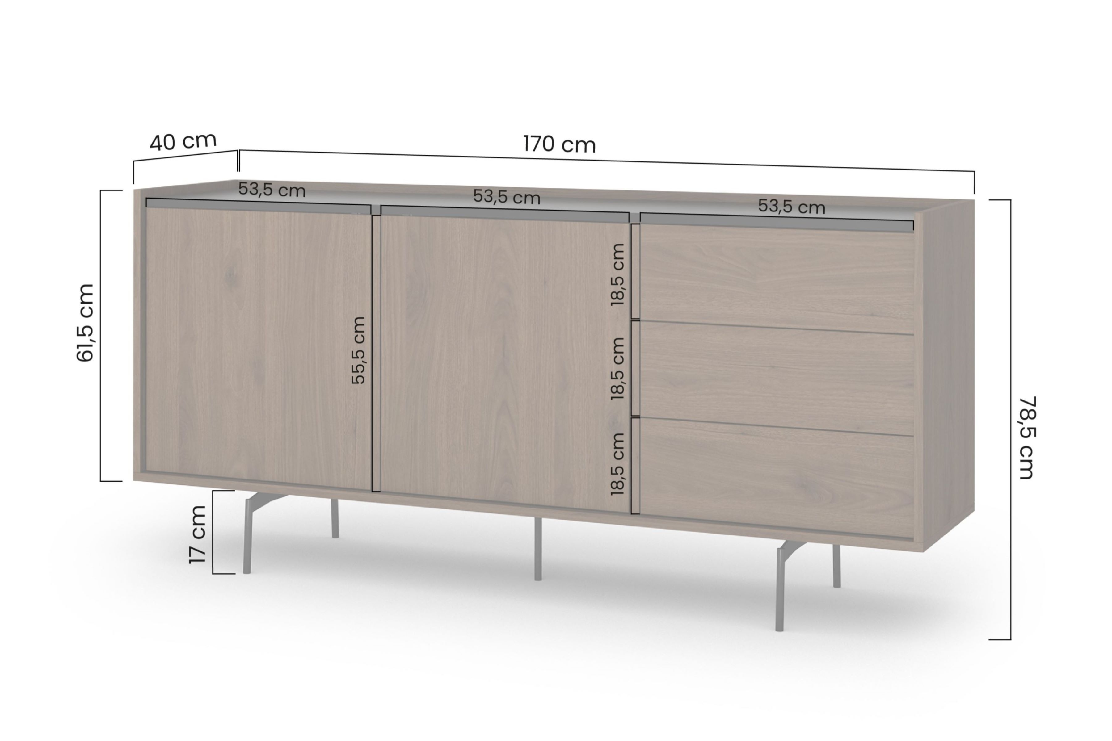 Komoda Zenar 170 cm z szufladami - orzech elegant / czarny - Wyprzedaż ekspozycji