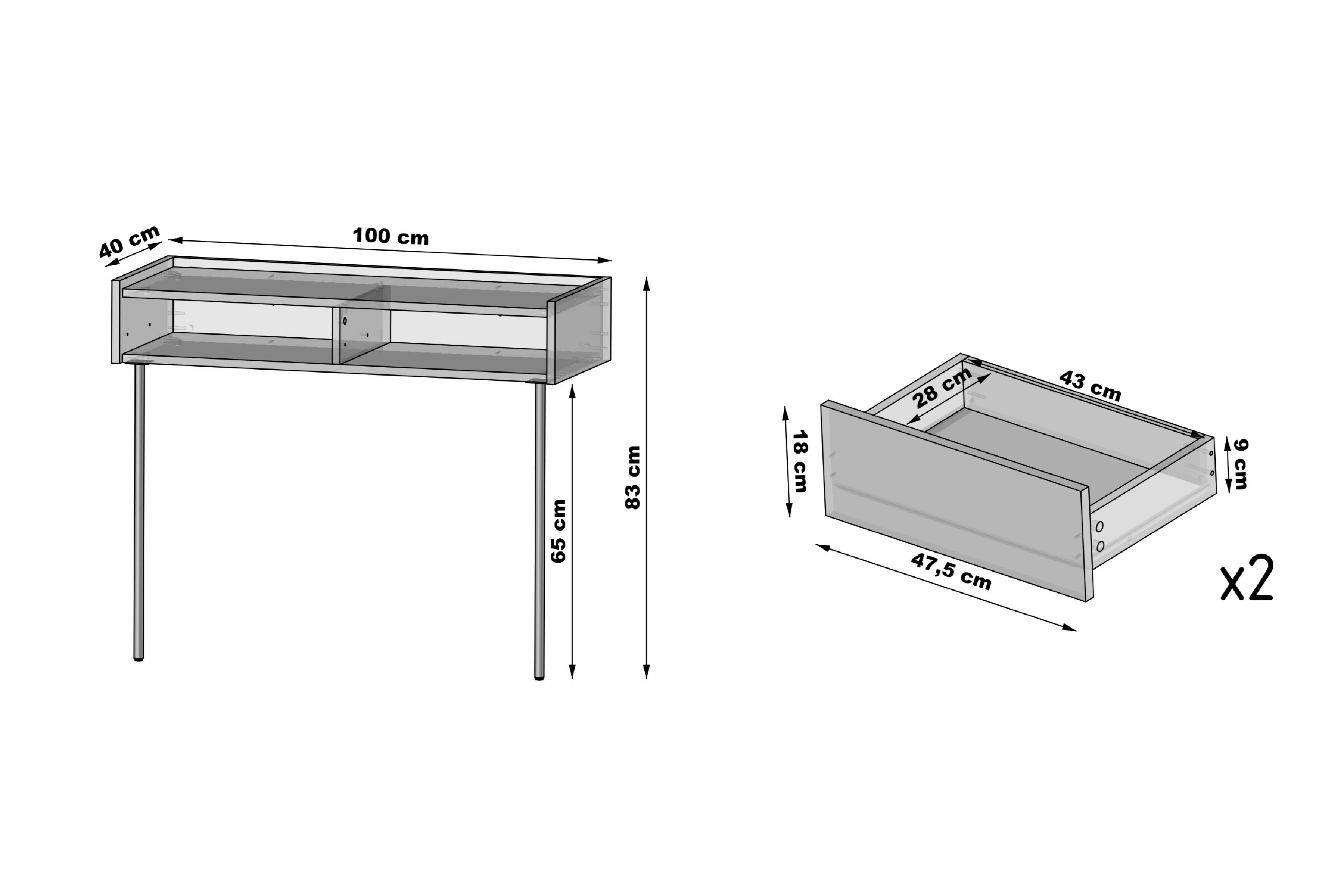 Toaletka Dunari 100 cm z szufladami i metalowymi nogami - dąb dunin