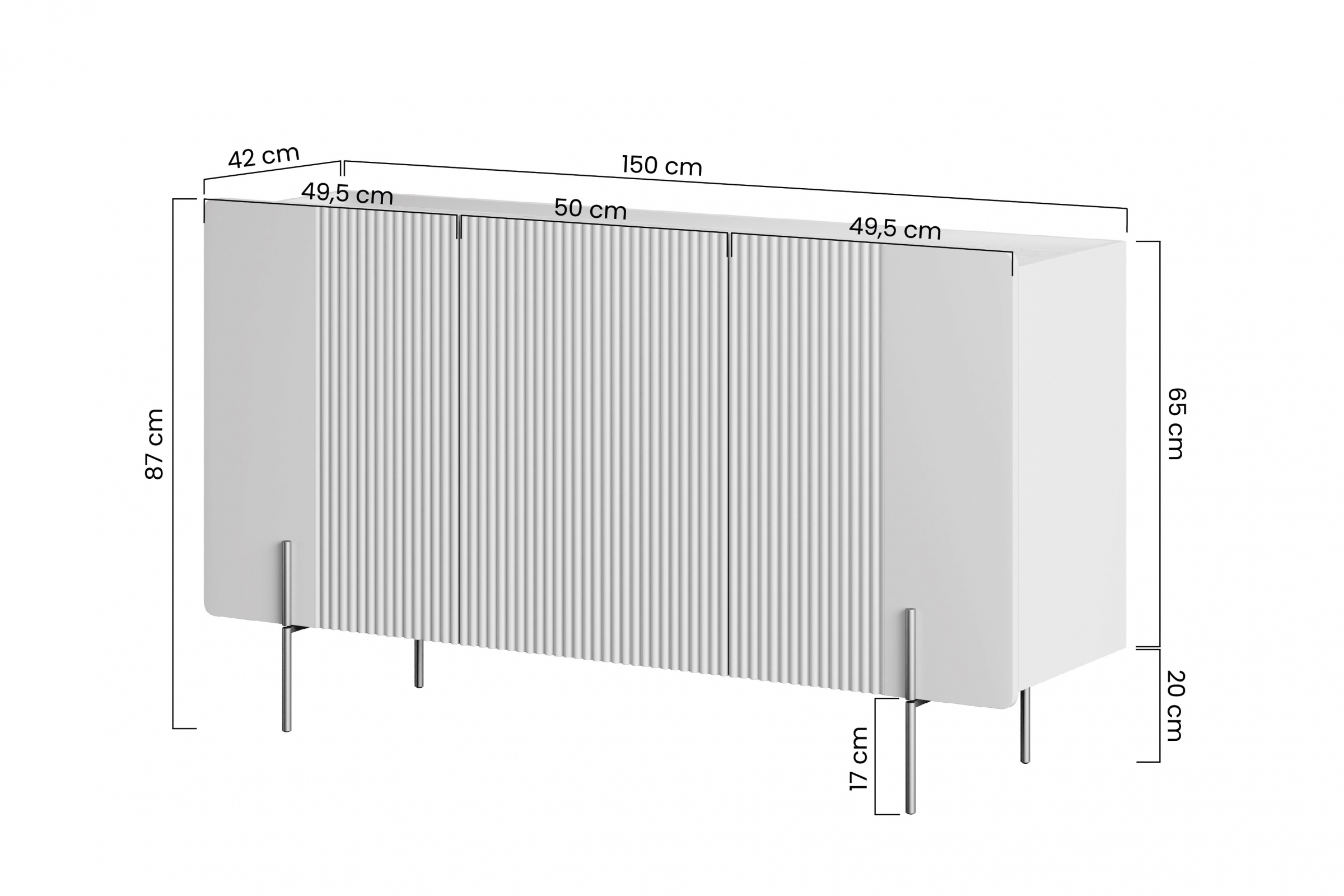 Komoda Malmi 150 cm trzydrzwiowa - kaszmir / złote nóżki - Wyprzedaż ekspozycji