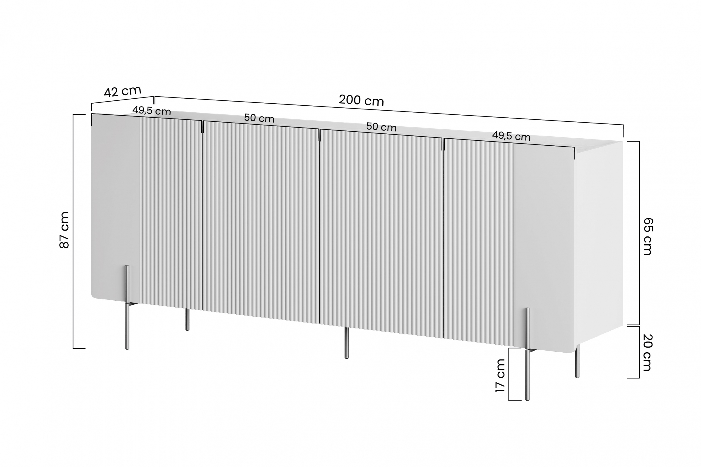 Komoda Malmi 200 cm czterodrzwiowa - kaszmir / złote nóżki - Wyprzedaż ekspozycji