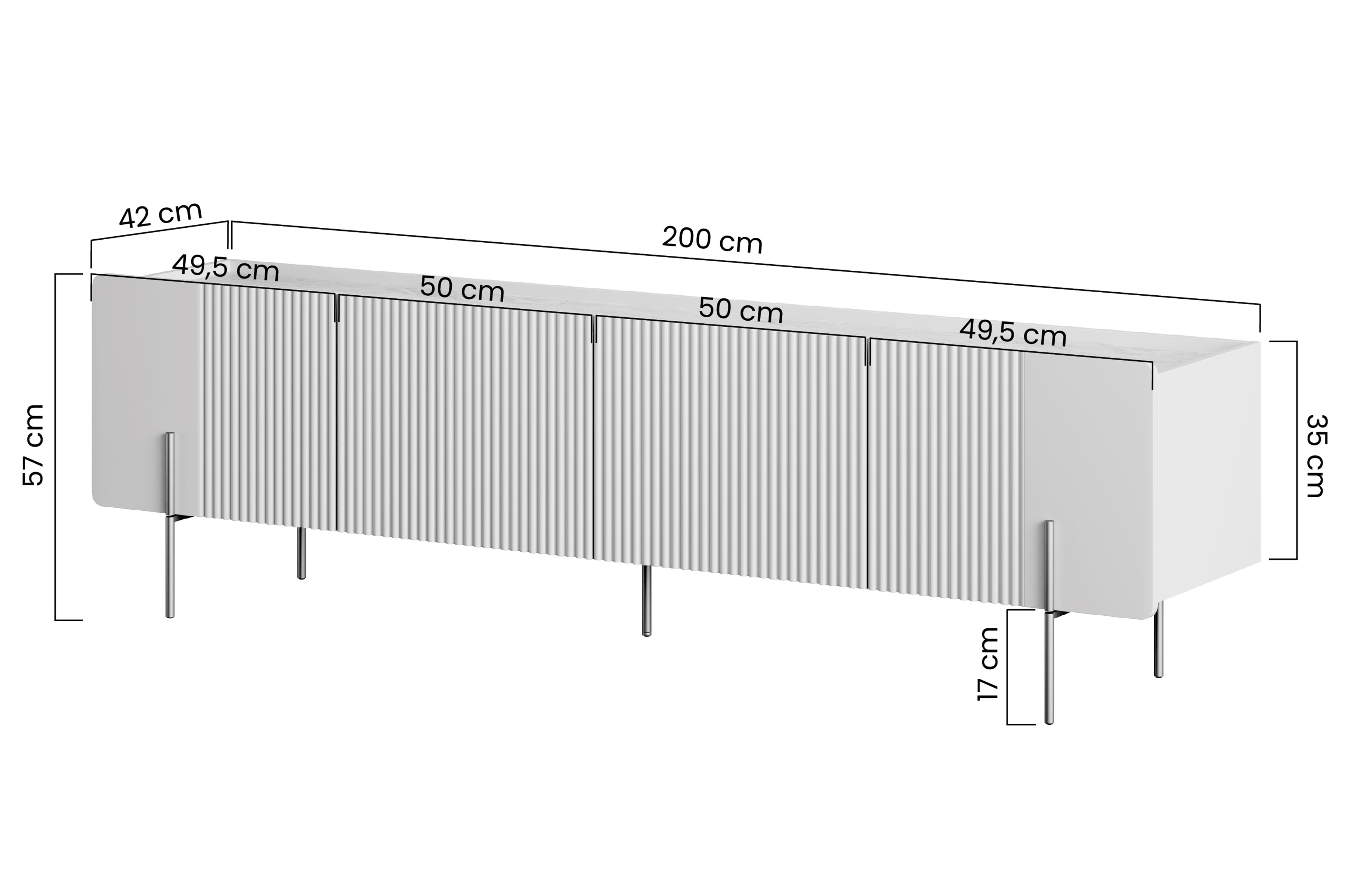 Szafka RTV Malmi 200 cm - kaszmir / złote nóżki - Wyprzedaż ekspozycji
