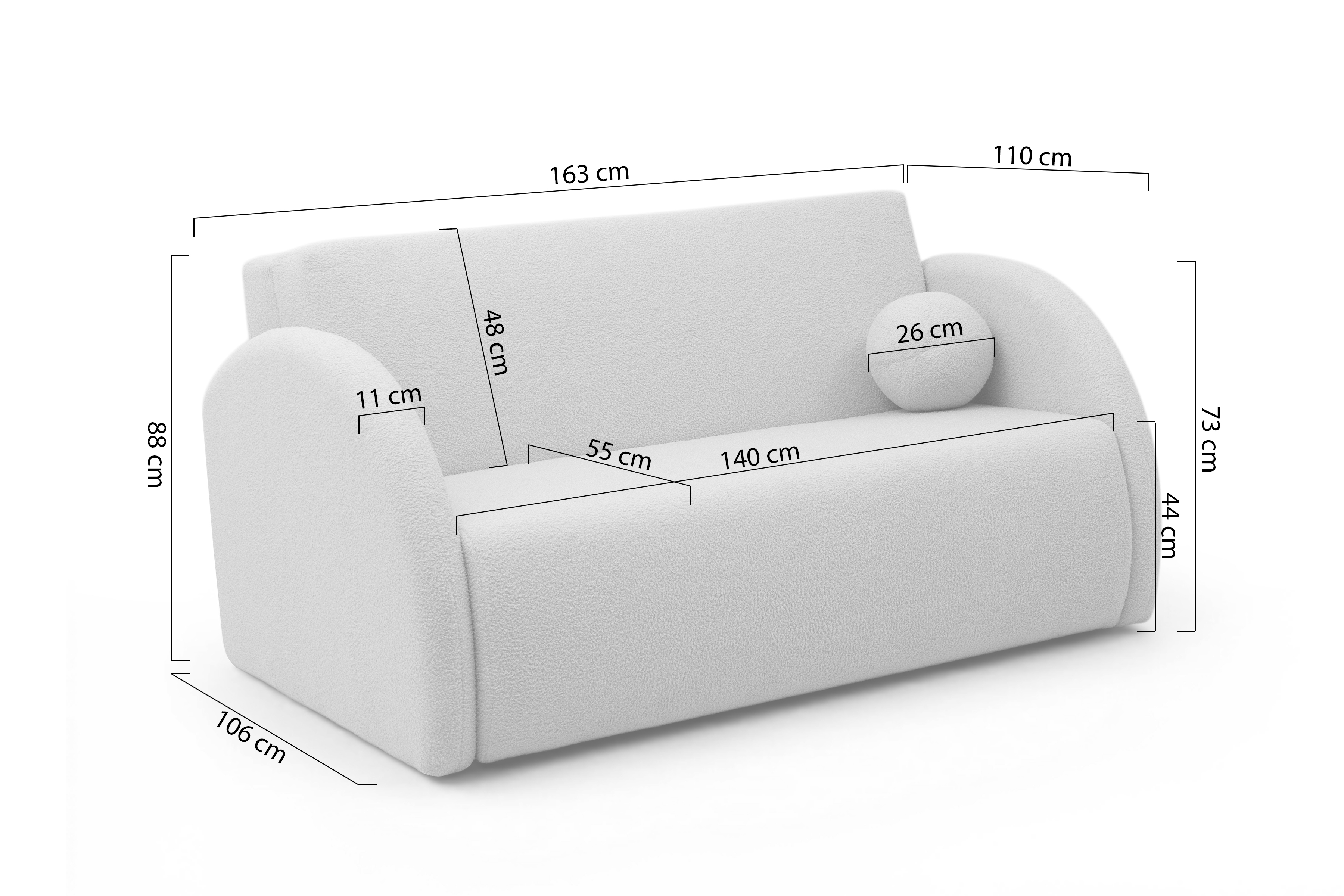 Sofa rozkładana Nubi trzyosobowa 140 cm z pojemnikiem - beżowa tkanina hydrofobowa Murano 834