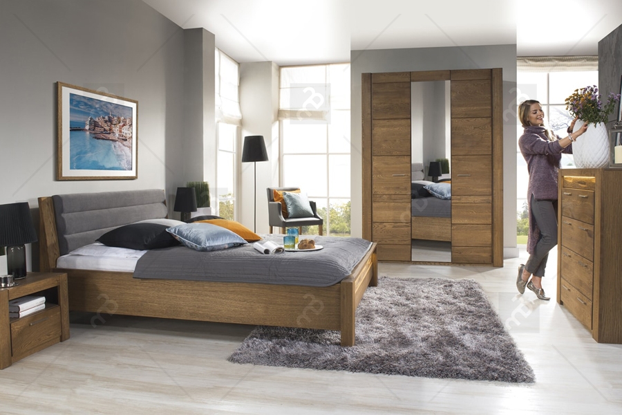 Drewniane łóżko Velvet 74 z pojemnikiem 140x200 - latte / dąb rustical Sypialnia Velvet - Szynaka meble