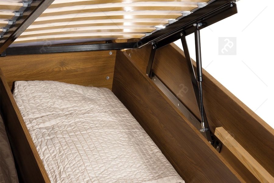 Drewniane łóżko Velvet 74 z pojemnikiem 140x200 - latte / dąb rustical Velvet 74 - łoże tapicerowane sypialniane