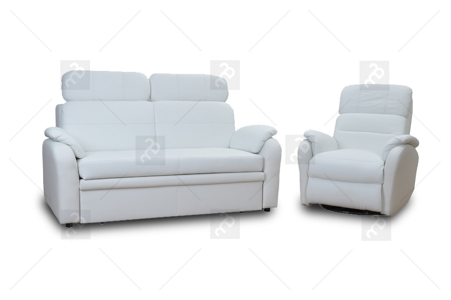 Sofa rozkładana do salonu Amber - skóra biały komplet mebli 