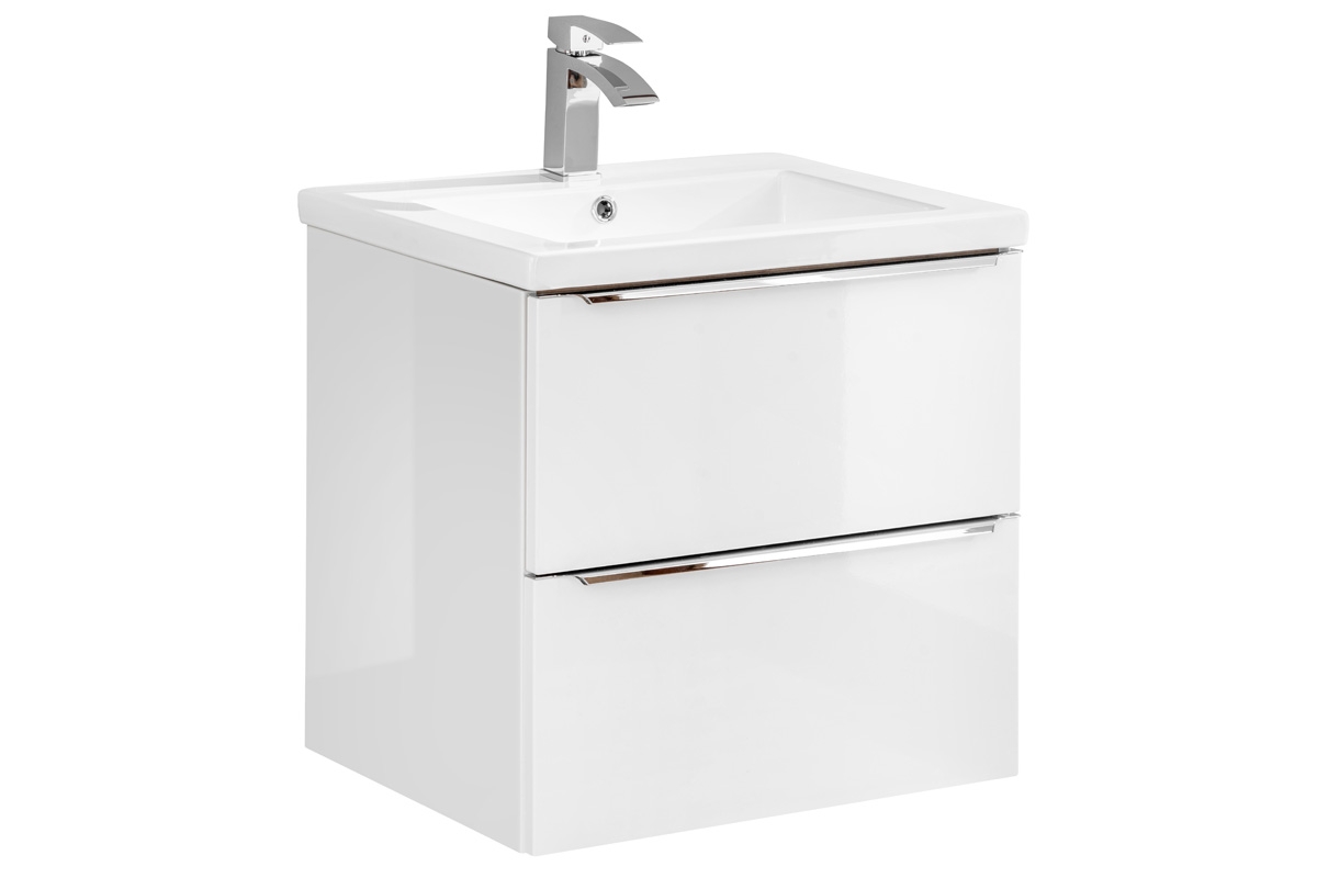 Zestaw mebli łazienkowych Capri White IV - biały połysk / dąb kraft złoty - 9 elementów biała szafka z umywalką 