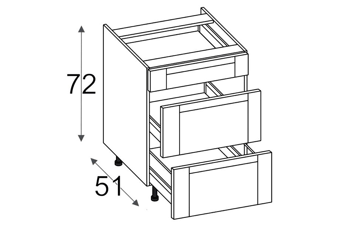 OLIVIA SOFT DS45/3 - szafka dolna z szufladami Metalbox Schemat szafki z szufladami