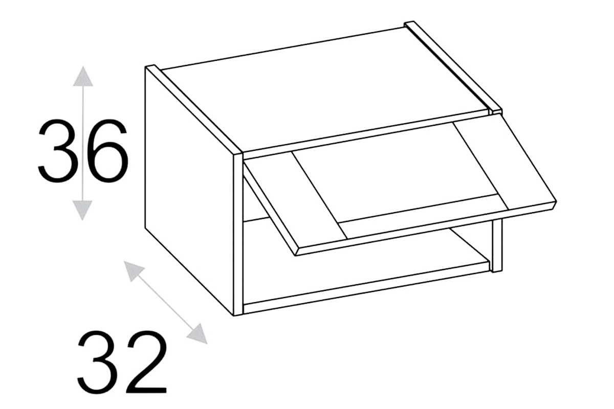 OLIVIA SOFT WOW90/36 - witrynowa szafka wisząca (36) z frontem uchylnym Schemat szafki wiszacej z frontem uchylnym