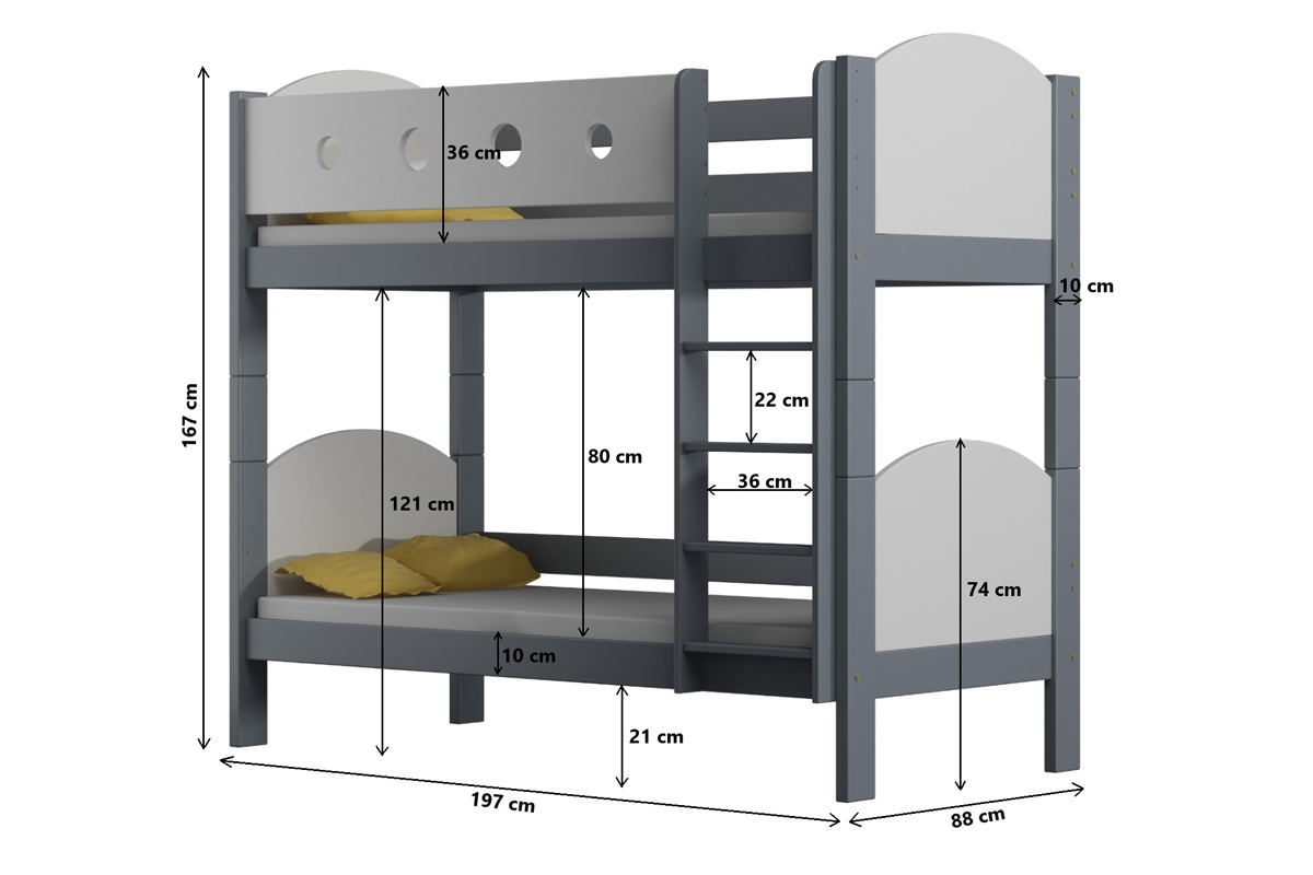 Łóżko piętrowe drewniane Feliks II 3 os. Łóżko piętrowe drewniane Feliks II - wymiary 190x80
