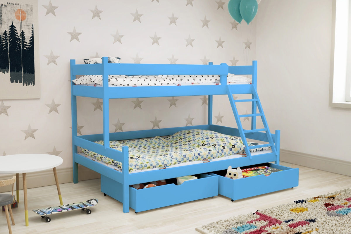Łóżko piętrowe drewniane Poli z szufladami - 80x190  niebieskie łóżko dziecięce