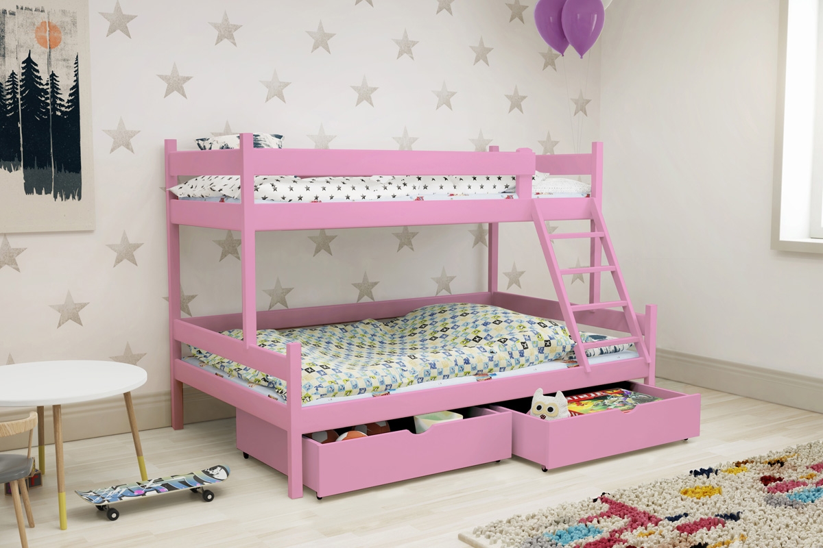 Łóżko piętrowe drewniane Poli z szufladami - 80x190  łóżko pietrowe dla dziewczynek