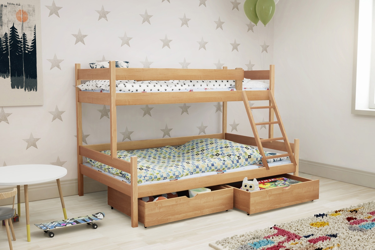 Łóżko piętrowe drewniane Poli z szufladami - 80x200 łóżko z drabinką