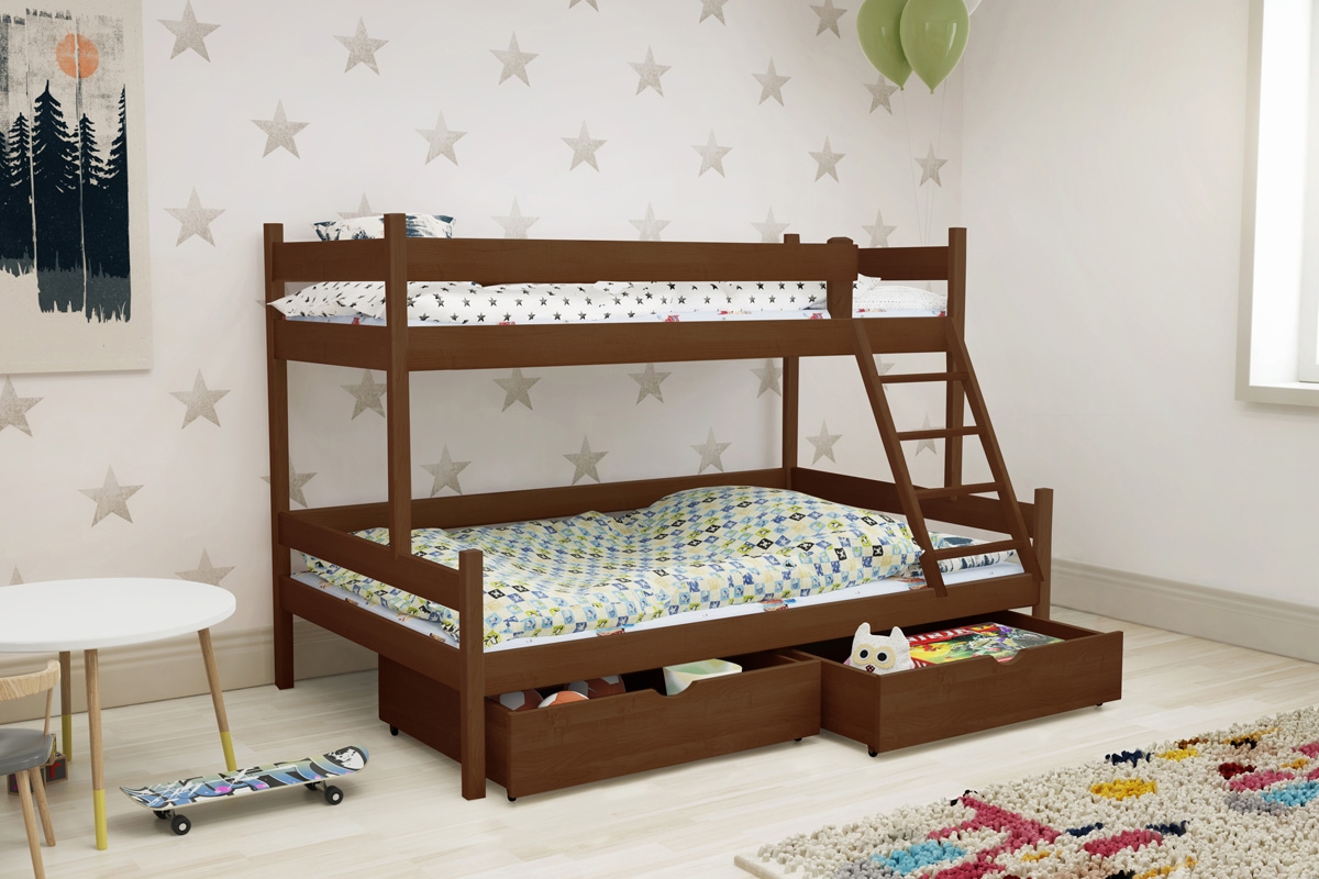 Łóżko piętrowe drewniane Poli z szufladami - 80x200 piętrowe łóżko w kolorze brązu