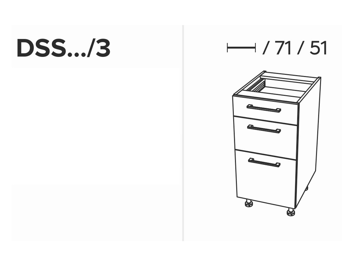KAMMONO DSS55/3 - szafka dolna z szufladami Starmotion - P2 i K2 BLACK bryła z szufladami kuchennymi 