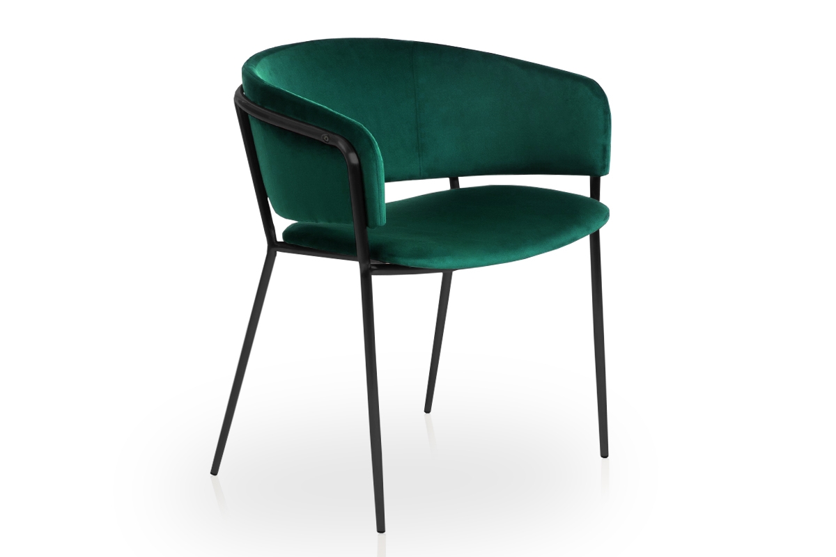 Krzesło tapicerowane z podłokietnikami Nicole na czarnym stelażu - Zielony - Wyprzedaż zielone krzesło 