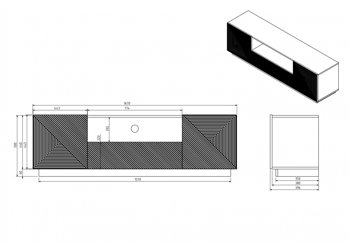 Szafka RTV Asha z szufladą i wnęką 167 cm - czarny mat szafka rtv z frezowaniem