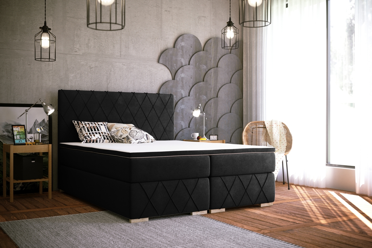 Łóżko kontynentalne Feba - 160x200 czarne łóżko z wysokim wezgłowiem 