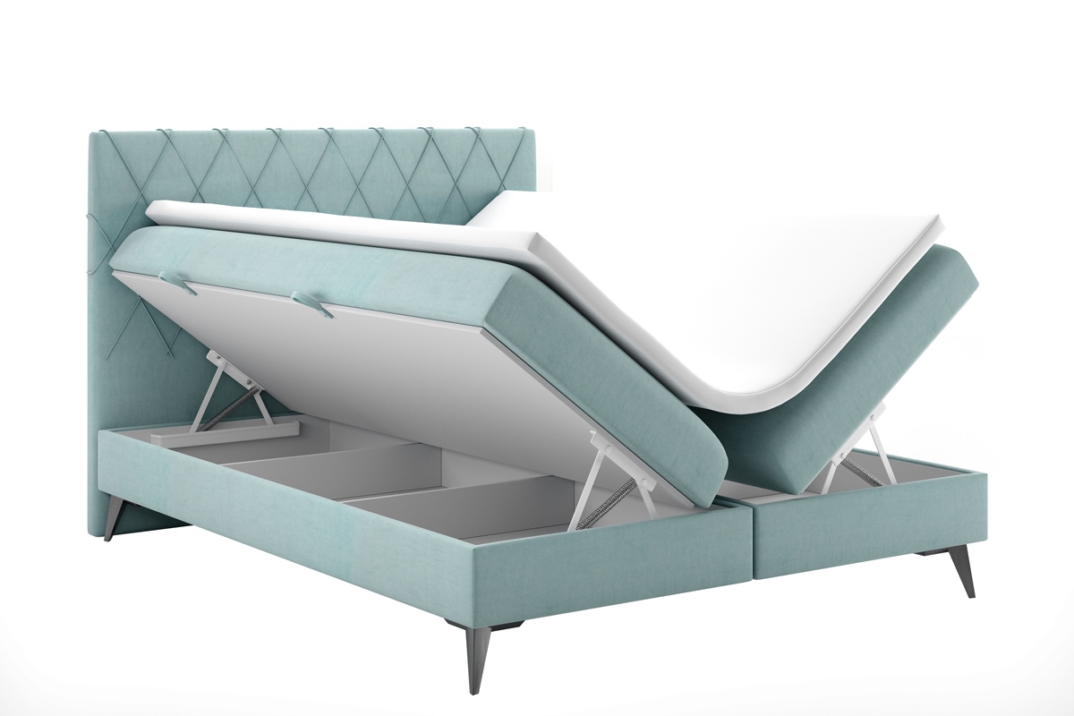 Łóżko kontynentalne z pojemnikami Palawio - 180x200 łóżko z wysokim wezgłowiem i pojemnikami na pościel 