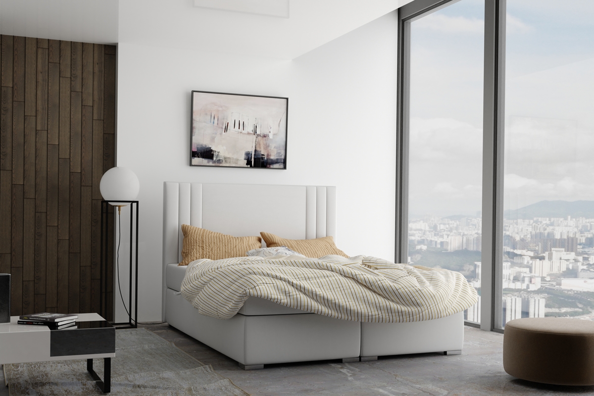 Łóżko kontynentalne z pojemnikami Cyntia - 160x200 jasne łóżko sypialniane 