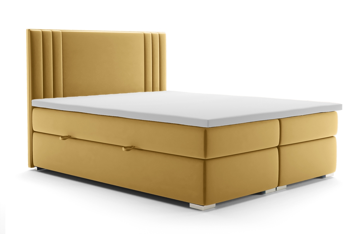 Łóżko kontynentalne z pojemnikami Cyntia - 160x200 żółte łóżko tapicerowane 