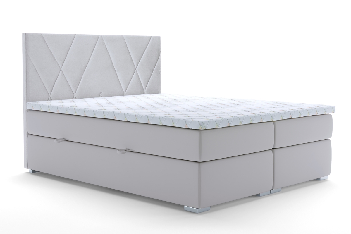 Łóżko kontynentalne z pojemnikami Nelso - 160x200 jasne łóżko tapicerowane do sypialni 