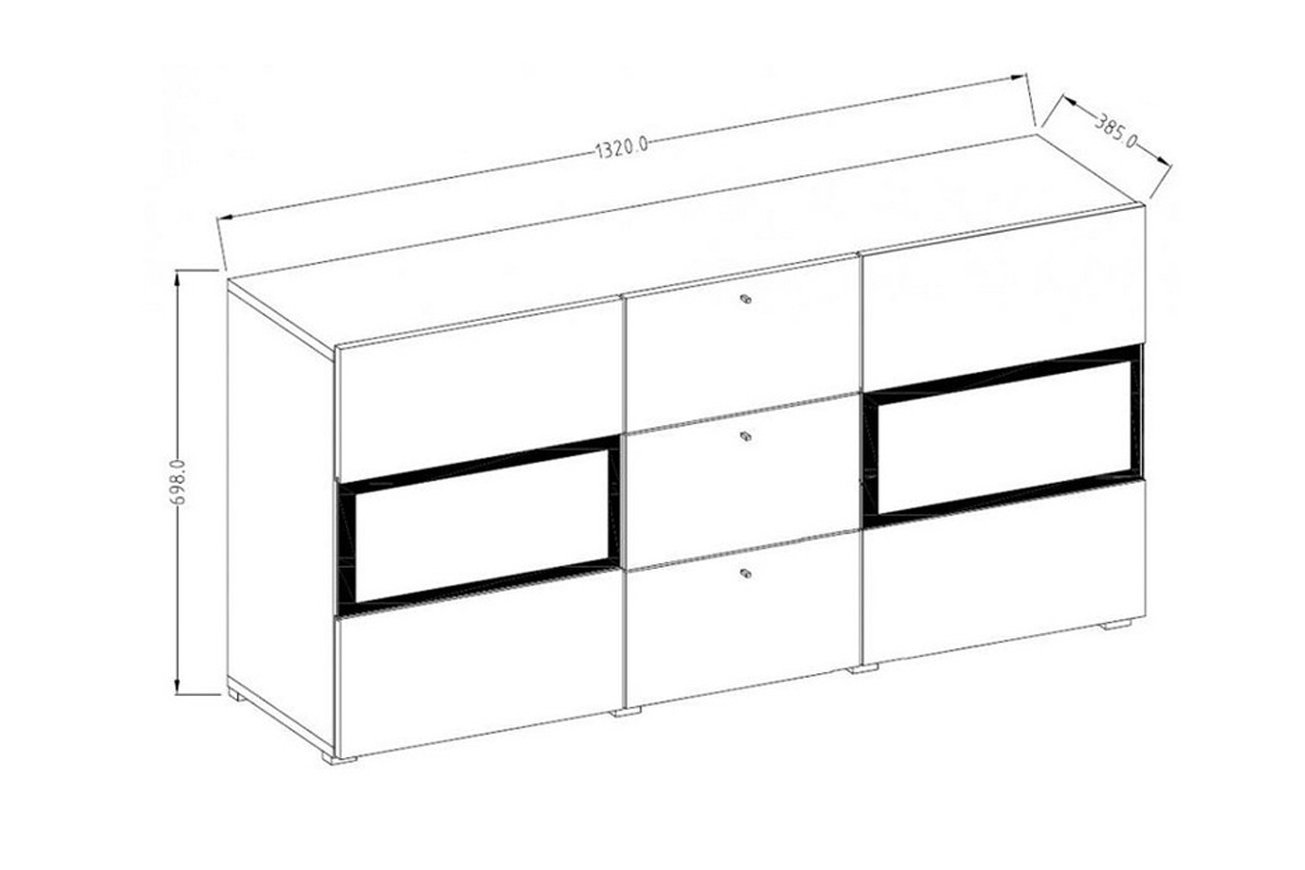 Dwudrzwiowa komoda Baros 26 z szufladami 132 cm - czarny połysk komoda przeszklona 