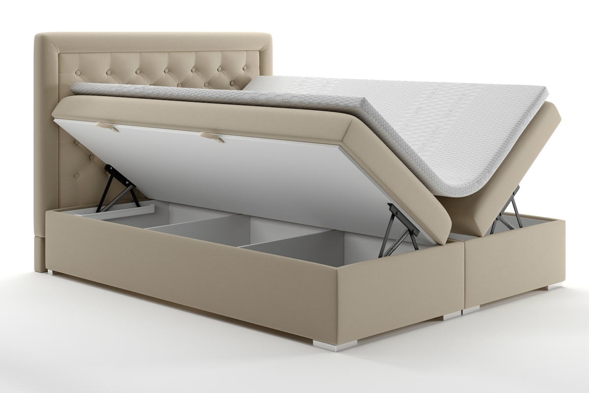 Łóżko kontynentalne z pojemnikami Ofelia 160x200 beżowe łóżko z pojemnikami 