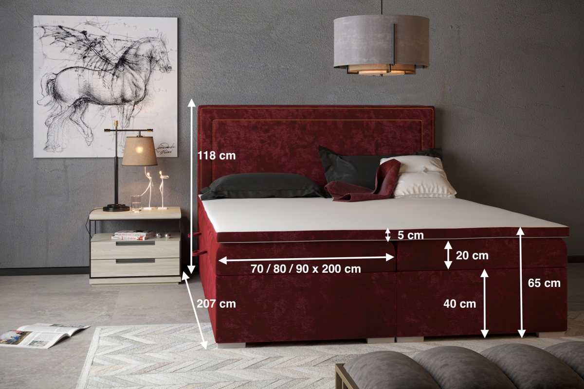 Łóżko kontynentalne z pojemnikami Adelino 160x200 Łóżko kontynentalne z pojemnikami Adelino 140x200 - wymiary