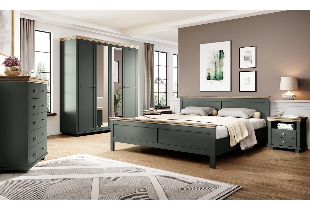 Łóżko sypialniane Evora 31 - 160x200  - zielony / dąb lefkas zestaw do salonu 