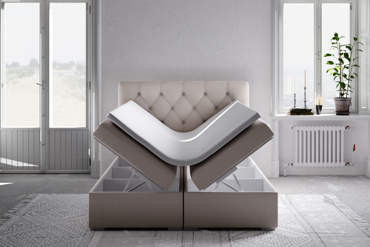 Łóżko kontynentalne z pojemnikami Izyda - 160x200 łóżko 160x200 z pojemnikami na pościel 