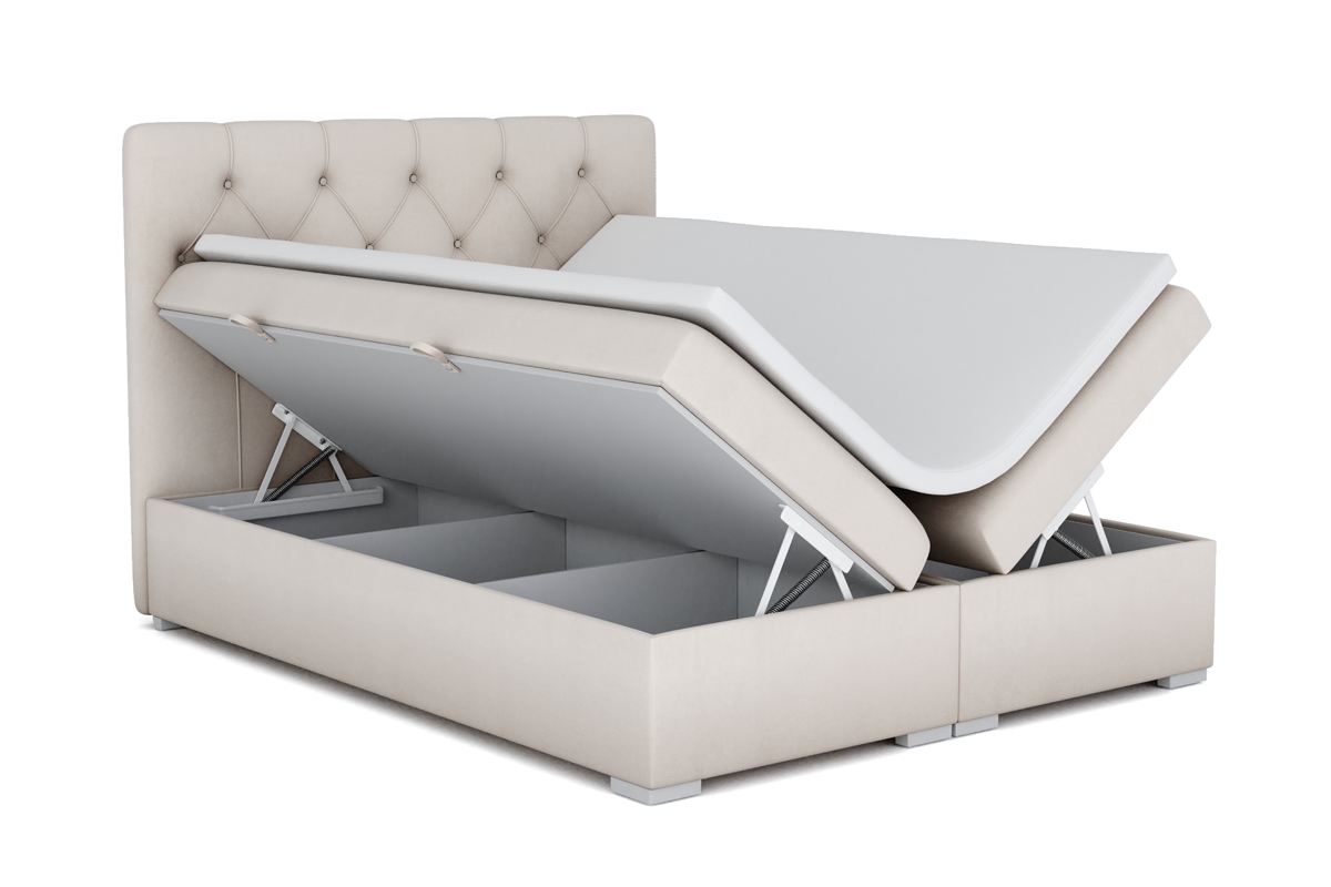 Łóżko kontynentalne z pojemnikami Izyda - 160x200 kremowe łóżko 160x200 z pojemnikami na pościel 