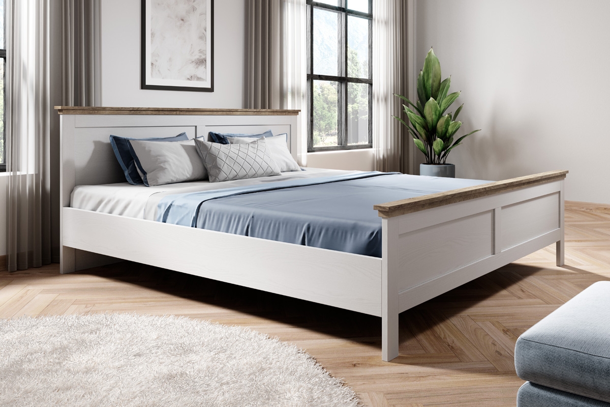 Łóżko sypialniane Evora 30 - 140x200 - biały abisko ash / dąb lefkas białe klasyczne łóżko