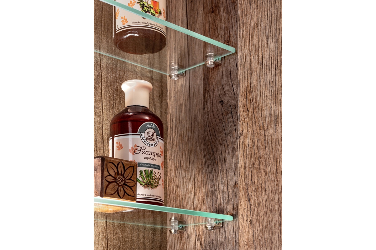 Szafka wisząca lustrzana Santa Fe Oak 80 cm - Dąb santa fe vintage szklane półki w szafce comad 