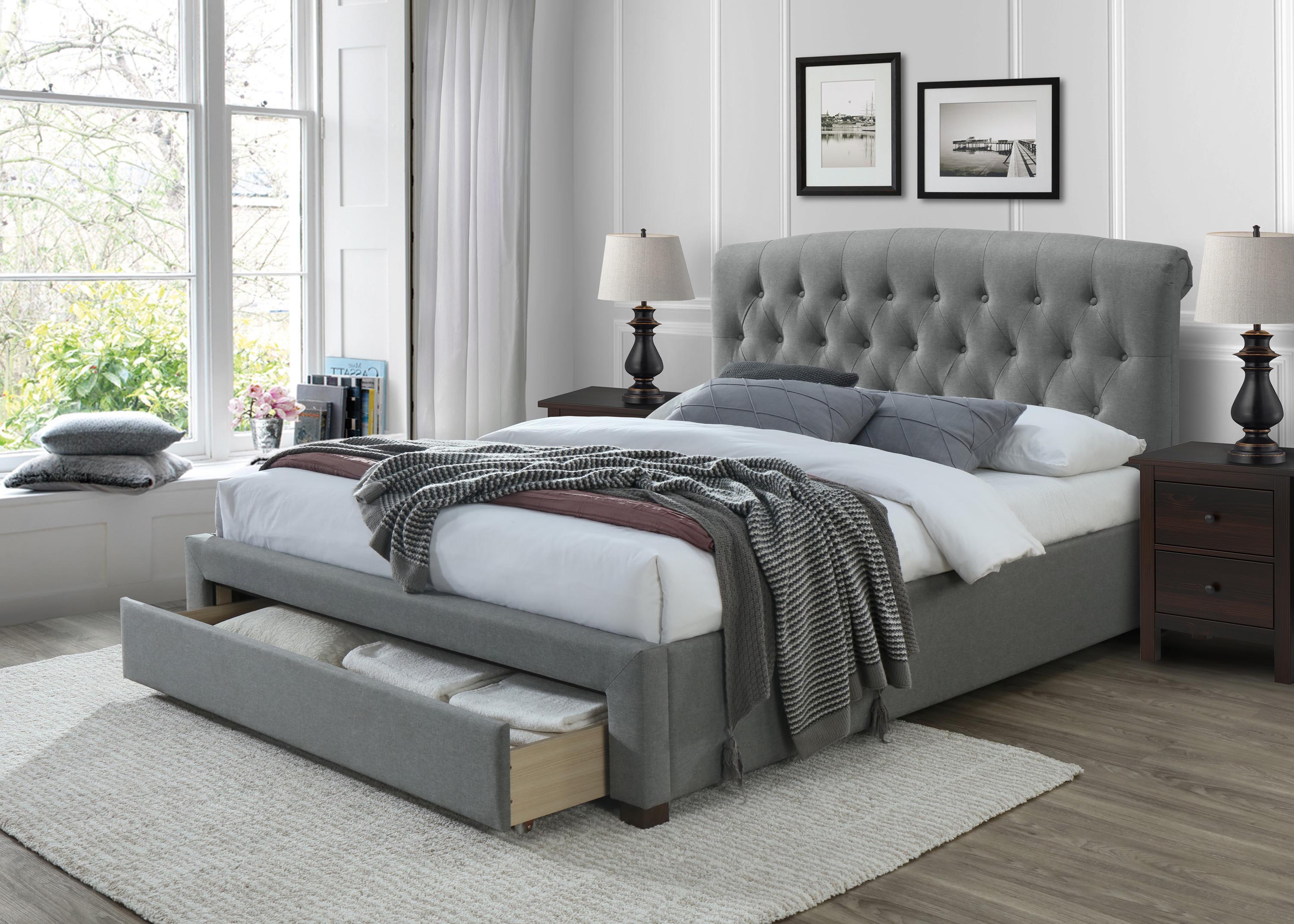 Łóżko tapicerowane z szufladami Avanti 160x200 - popiel łóżko tapicerowane z wysokim wezgłowiem
