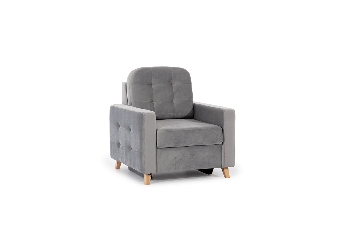 Fotel wypoczynkowy Vanisa z drewnianymi nogami  szary fotel w welurowej tkaninie