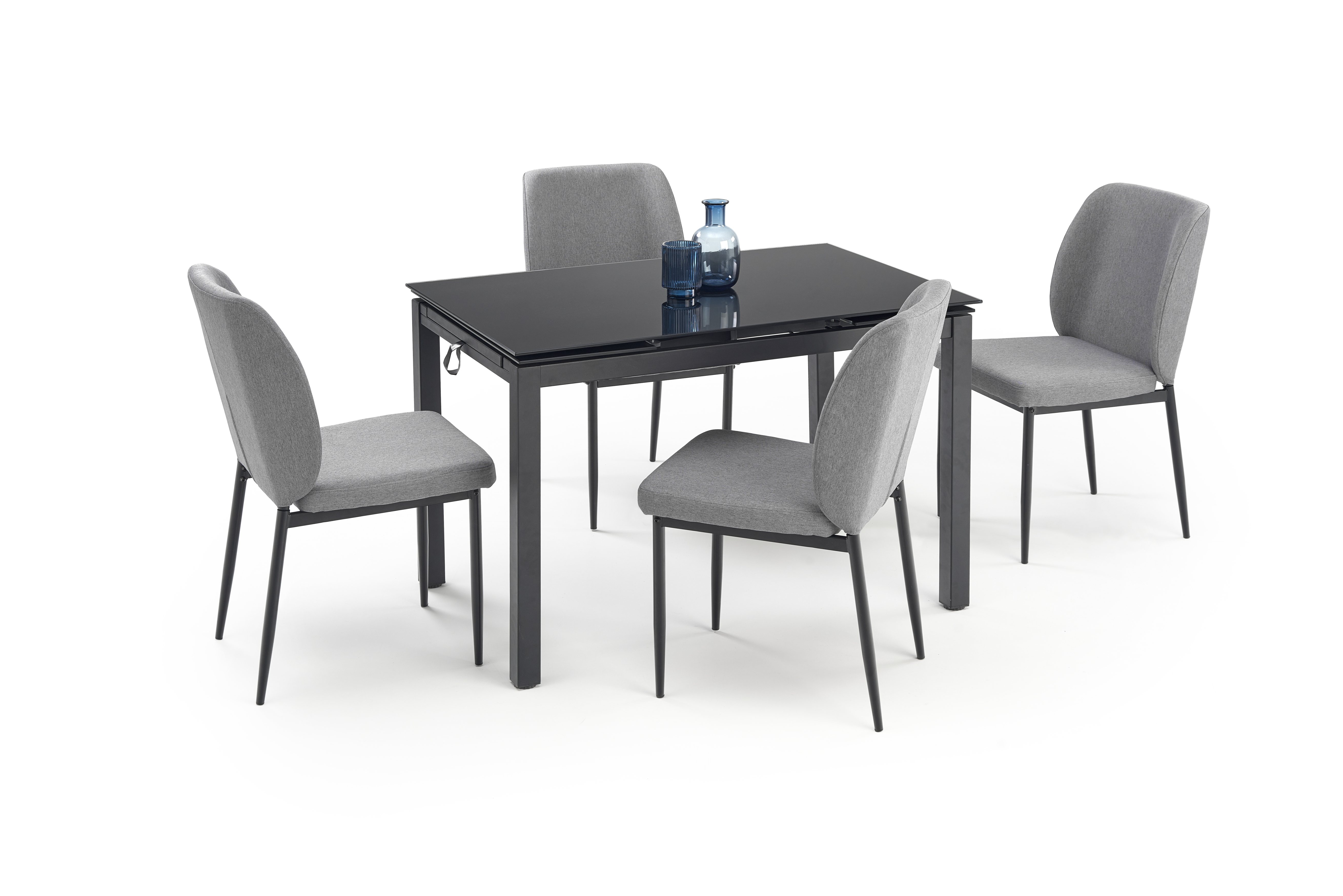 Stół rozkładany do jadalni 110-170 z 4 krzesłami Jasper - popielaty / czarny jasper stół + 4 krzesła