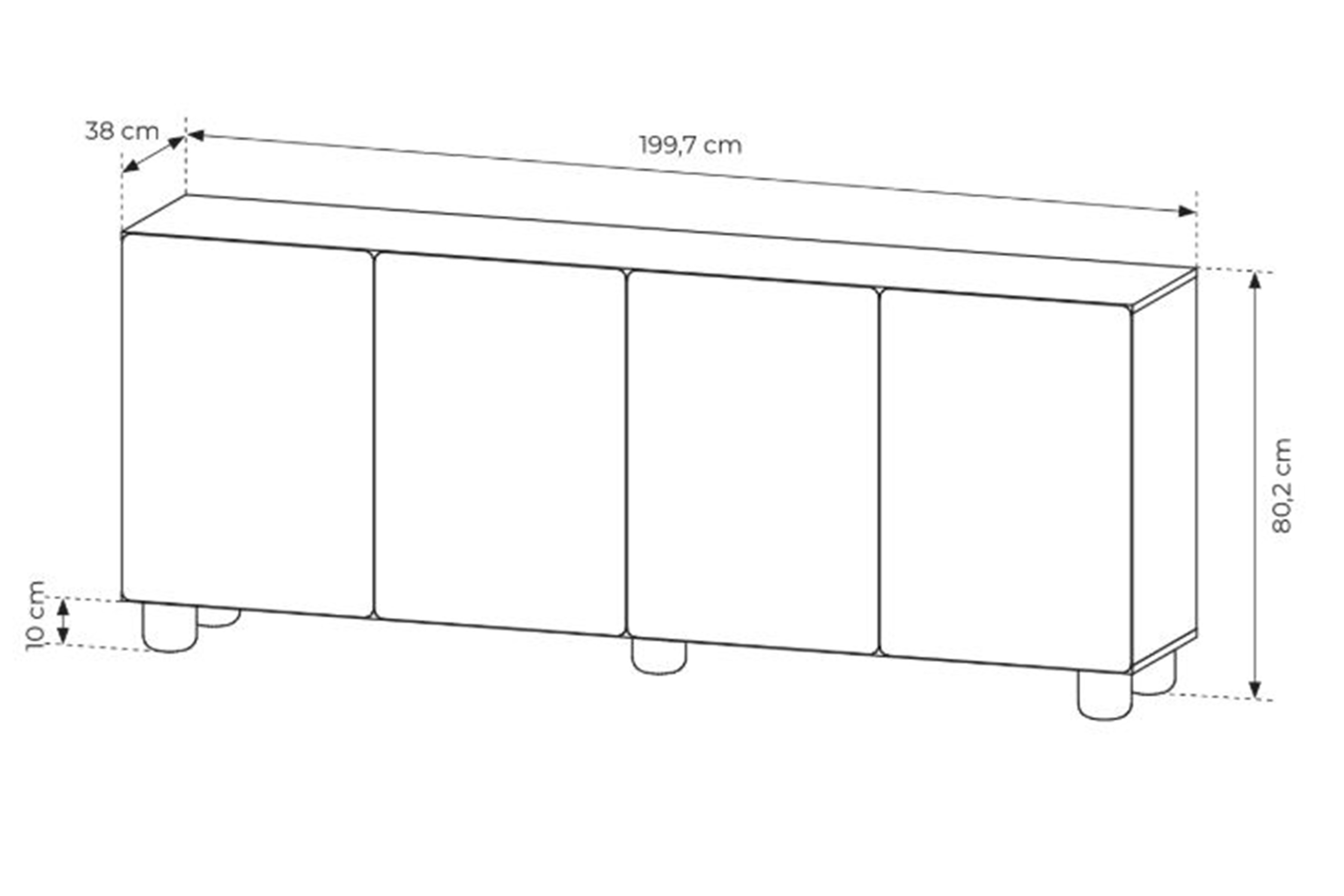 Komoda Arlo 200 cm czterodrzwiowa - dąb vicenza
