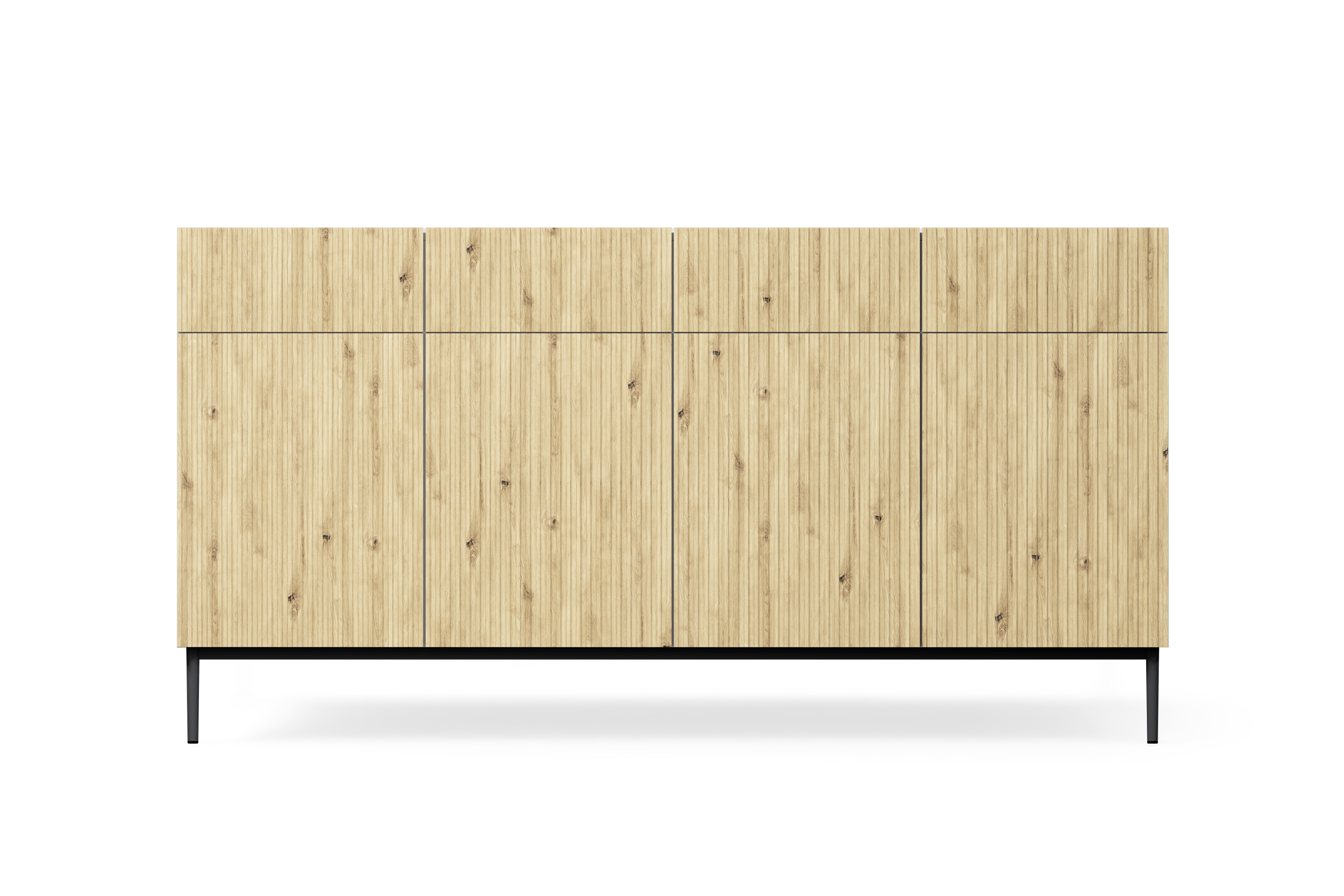 Komoda czterodrzwiowa Nicole 200 cm z szufladami - biały / dąb artisan / czarne nóżki