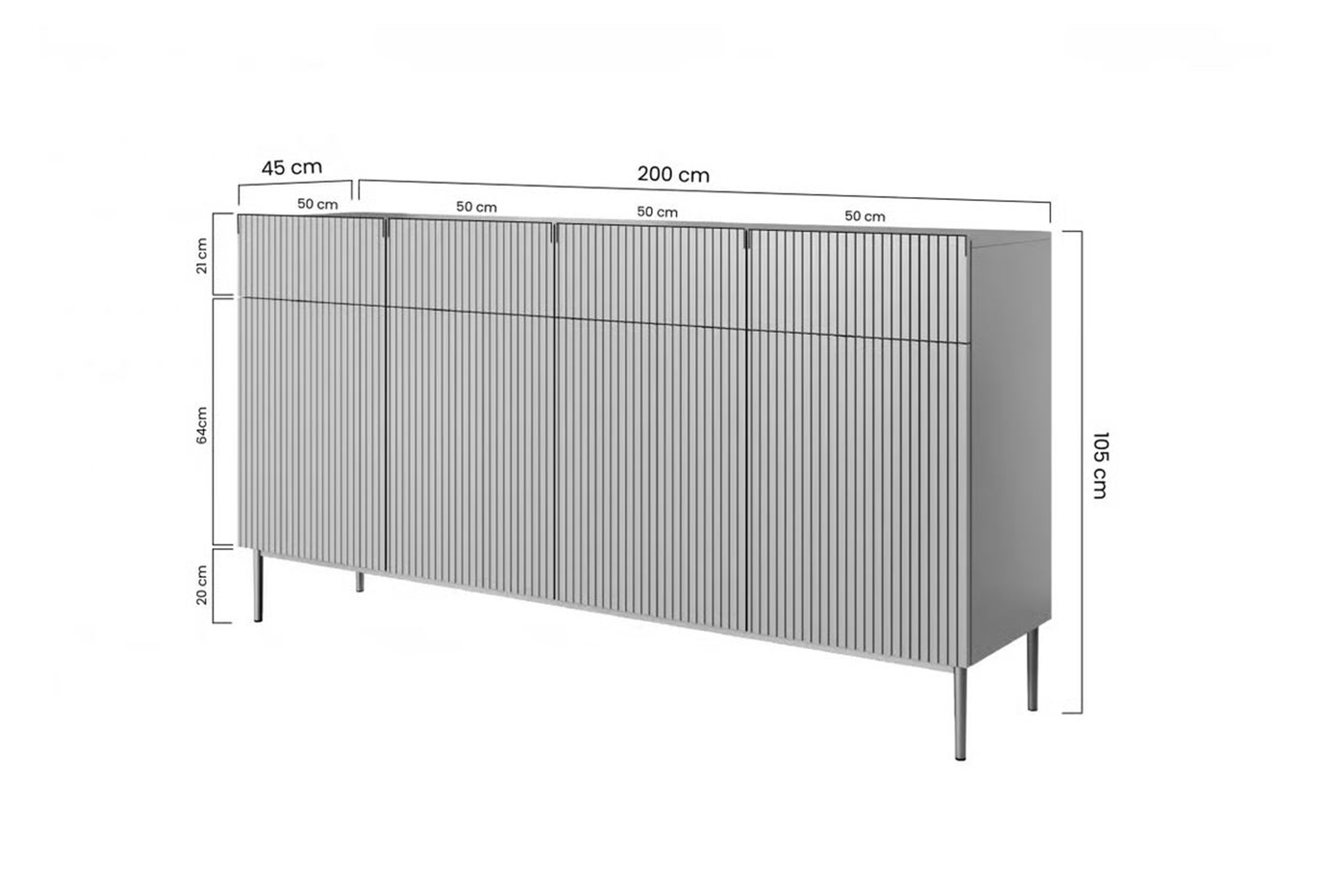 Komoda czterodrzwiowa Nicole 200 cm z szufladami - biały / dąb artisan / złote nóżki