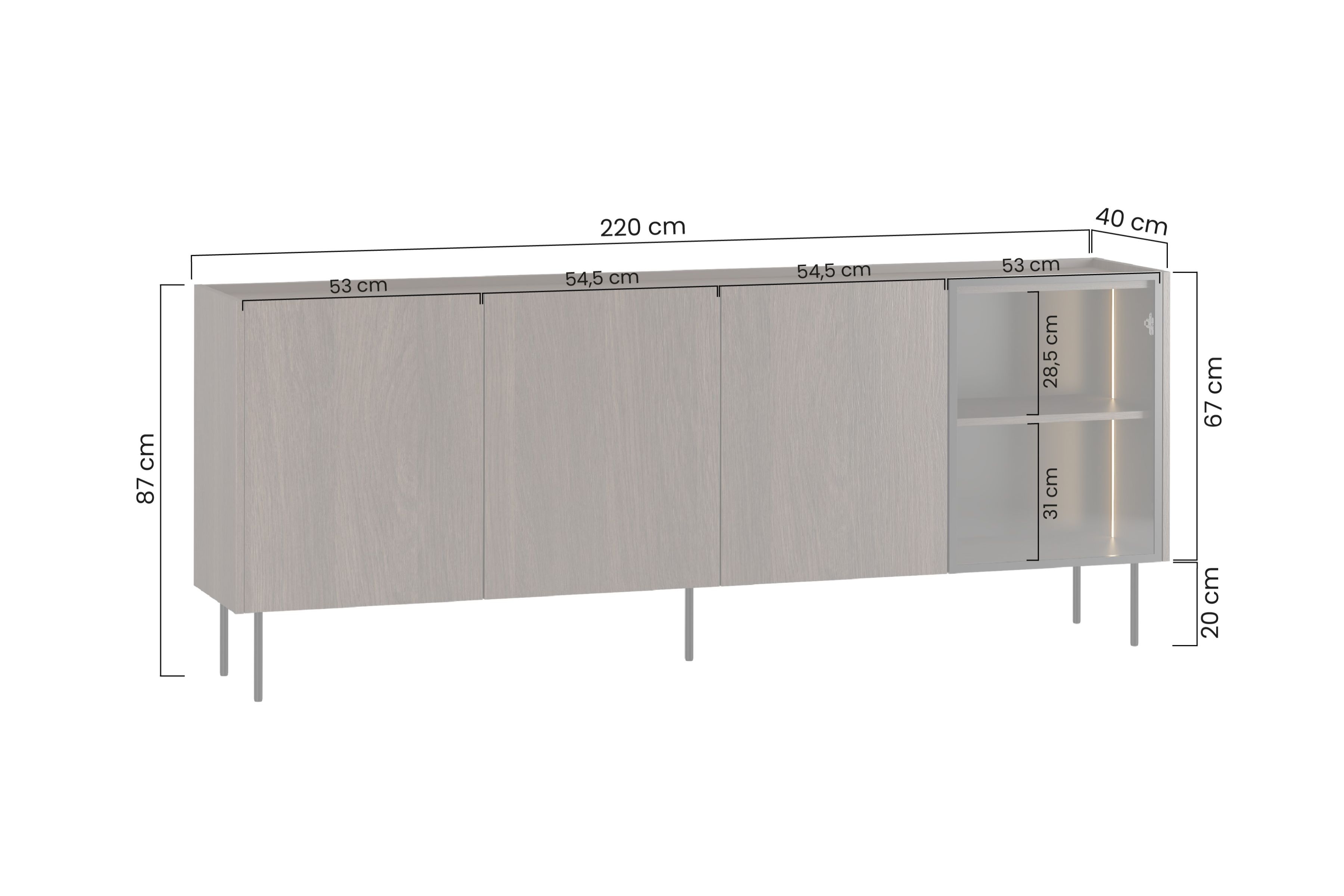 Komoda Dunari 220 cm czterodrzwiowa - dąb dunin