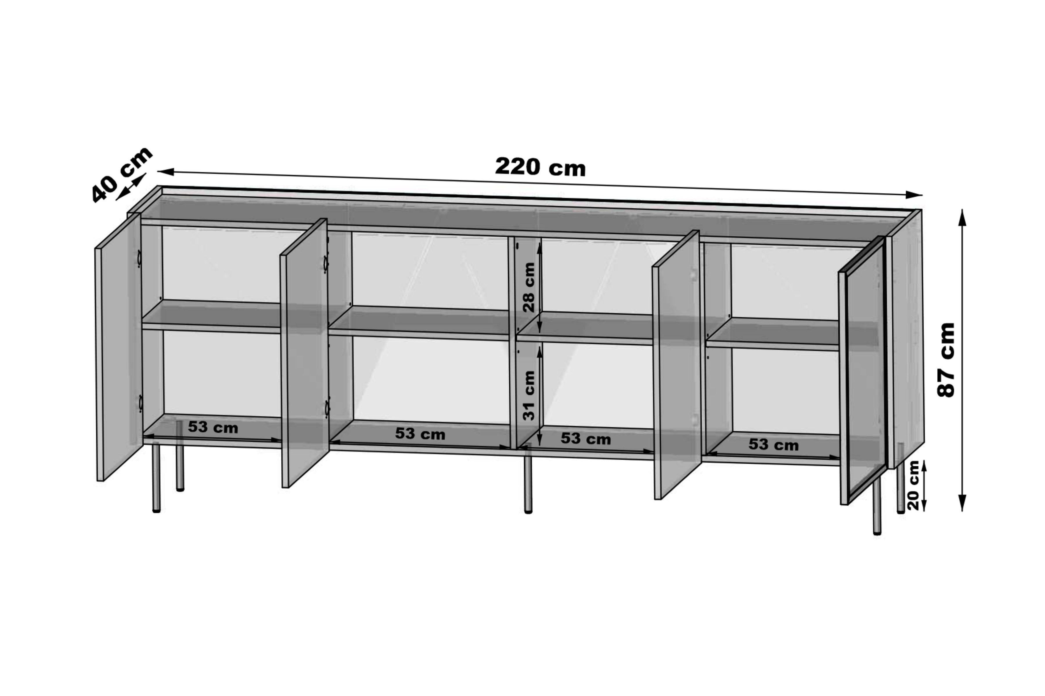 Komoda Dunari 220 cm czterodrzwiowa - dąb dunin