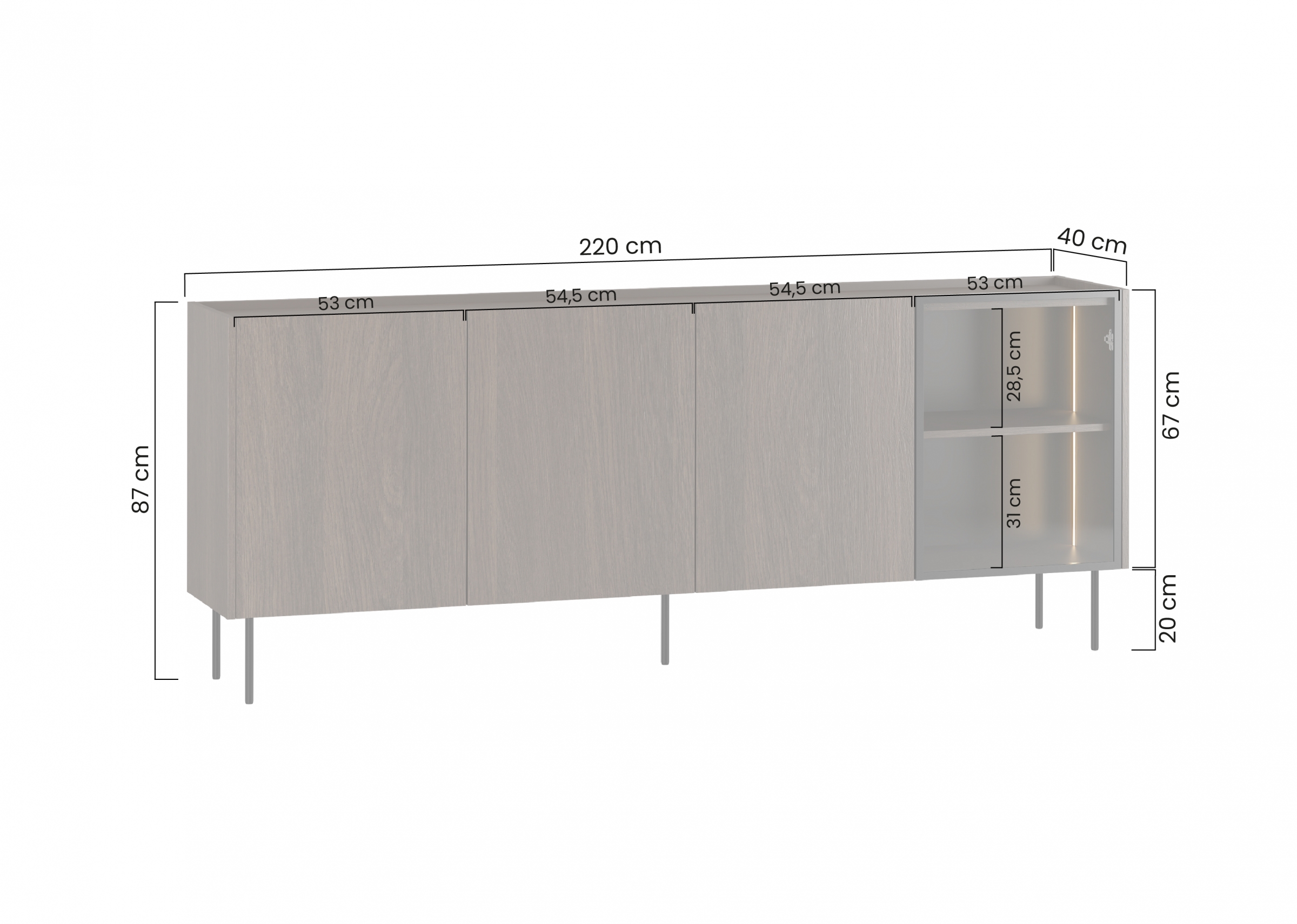 Komoda Dunari 220 cm czterodrzwiowa z szufladami - dąb sławonia - Wyprzedaż ekspozycji