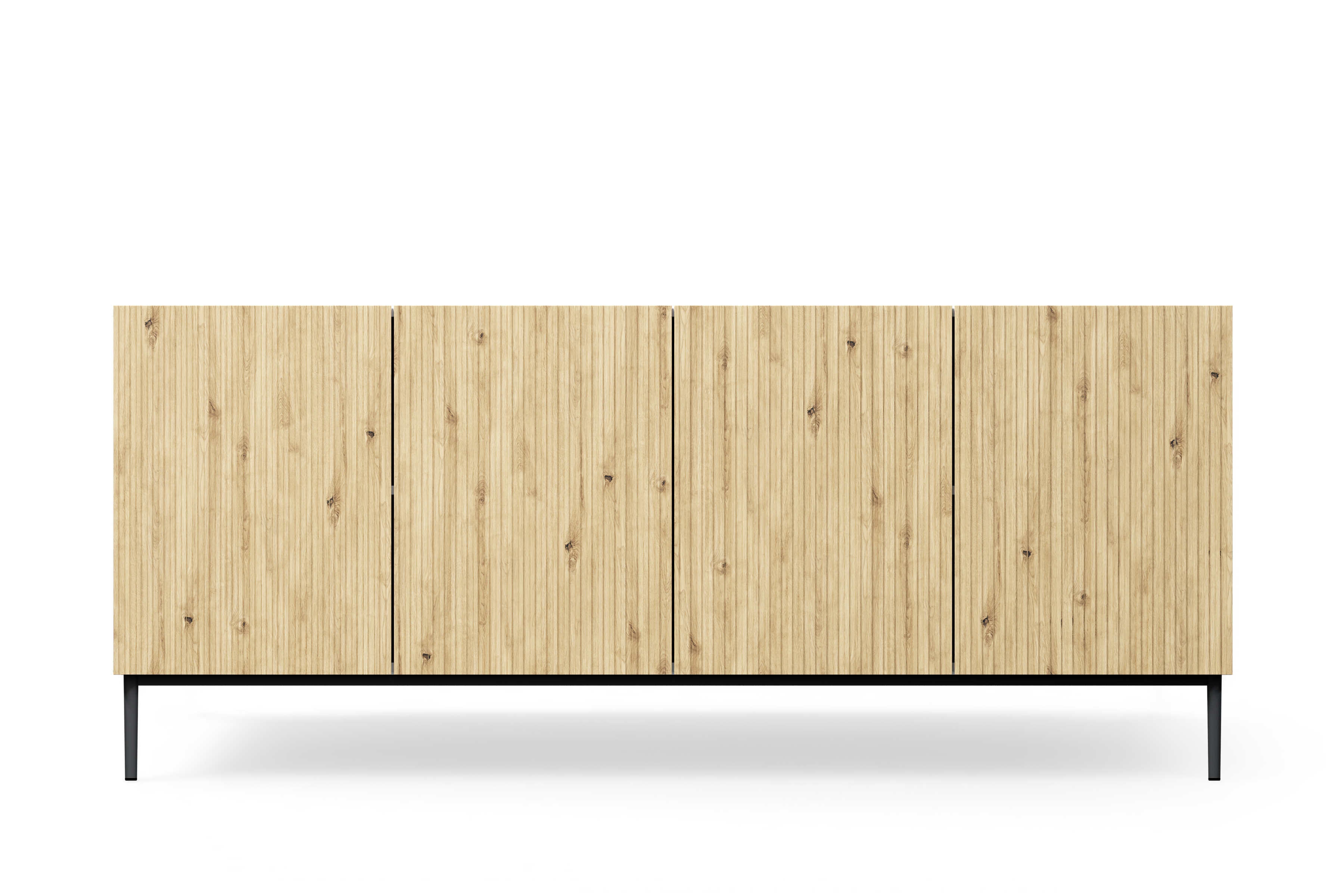 Komoda Nicole 200 cm czterodrzwiowa - biały / dąb artisan / czarne nóżki