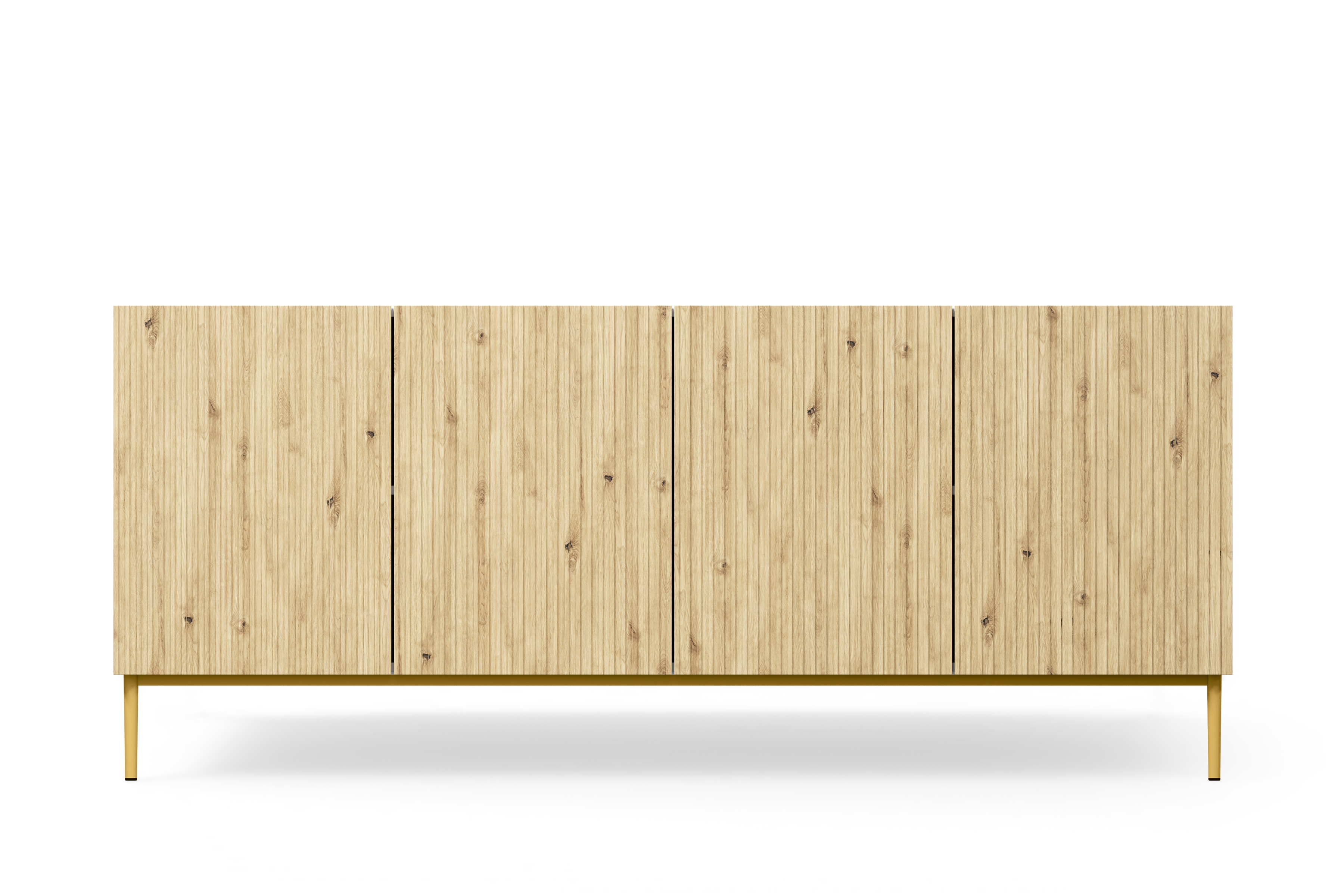 Komoda Nicole 200 cm czterodrzwiowa - biały / dąb artisan / złote nóżki