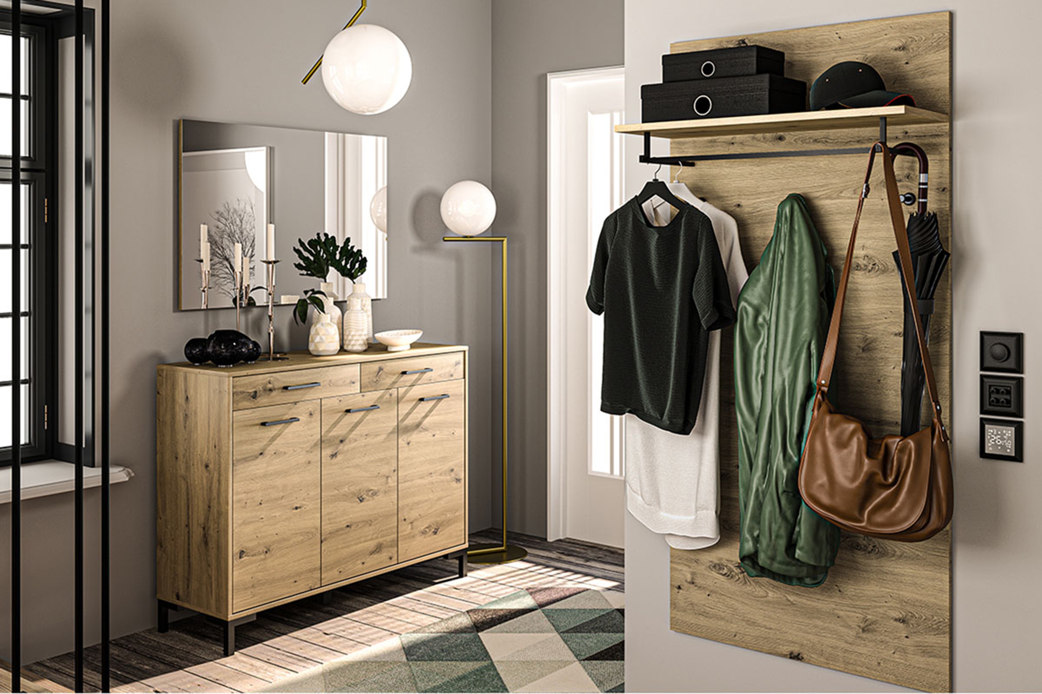 Komoda trzydrzwiowa Klarso 14 z szufladami 120 cm - dąb artisan