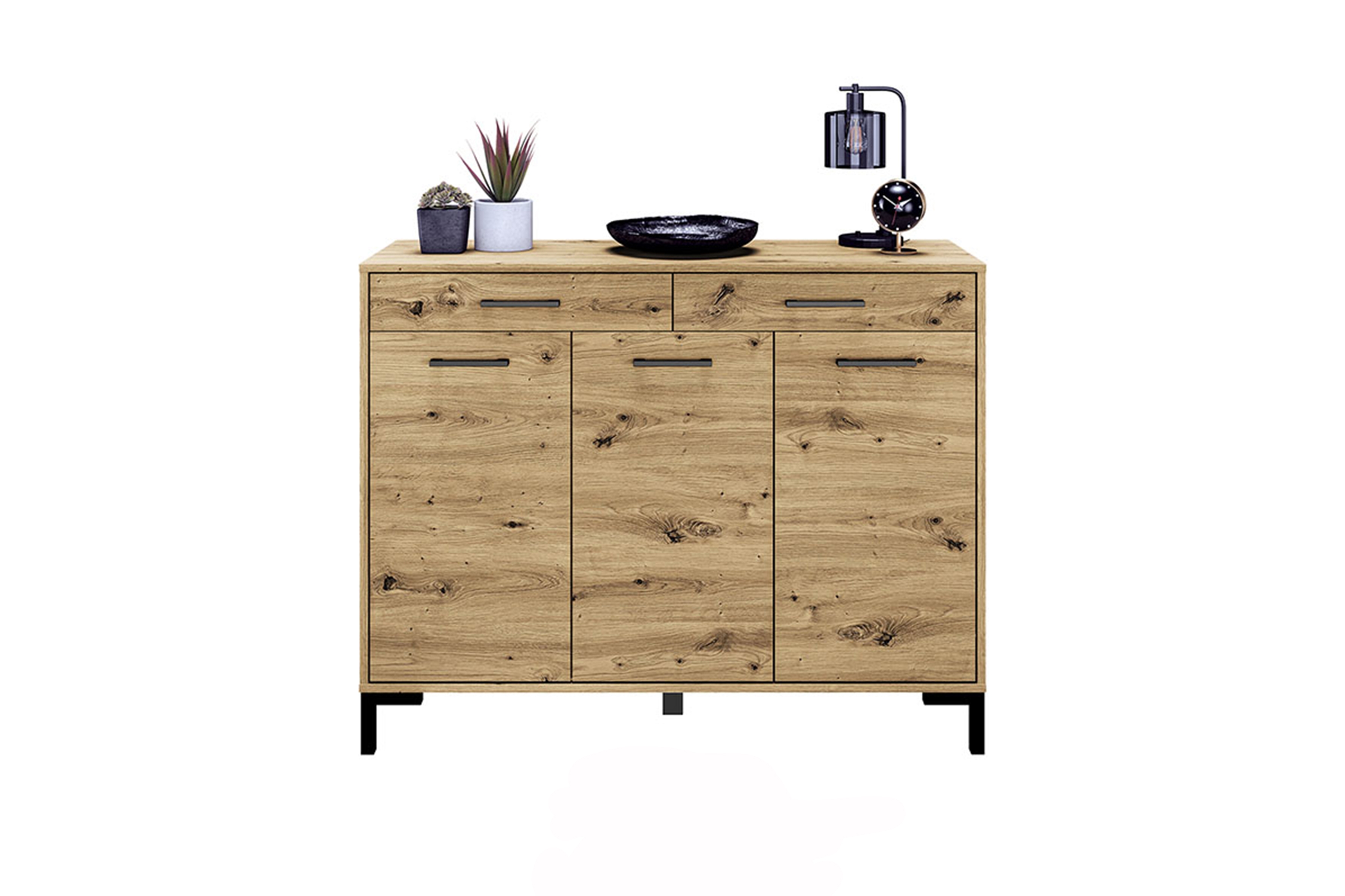 Komoda trzydrzwiowa Klarso 14 z szufladami 120 cm - dąb artisan