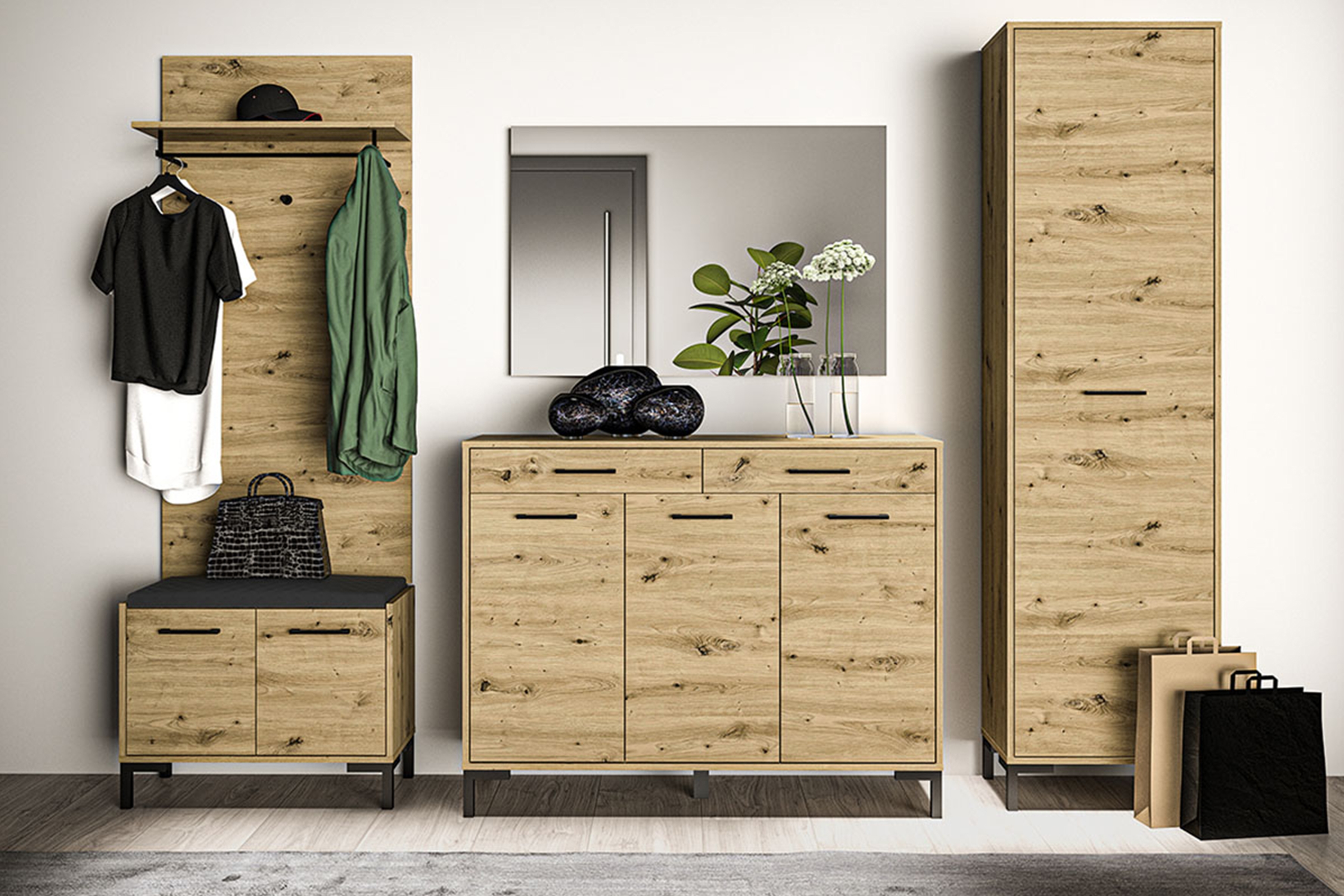 Komoda trzydrzwiowa Klarso 14 z szufladami 120 cm - dąb artisan