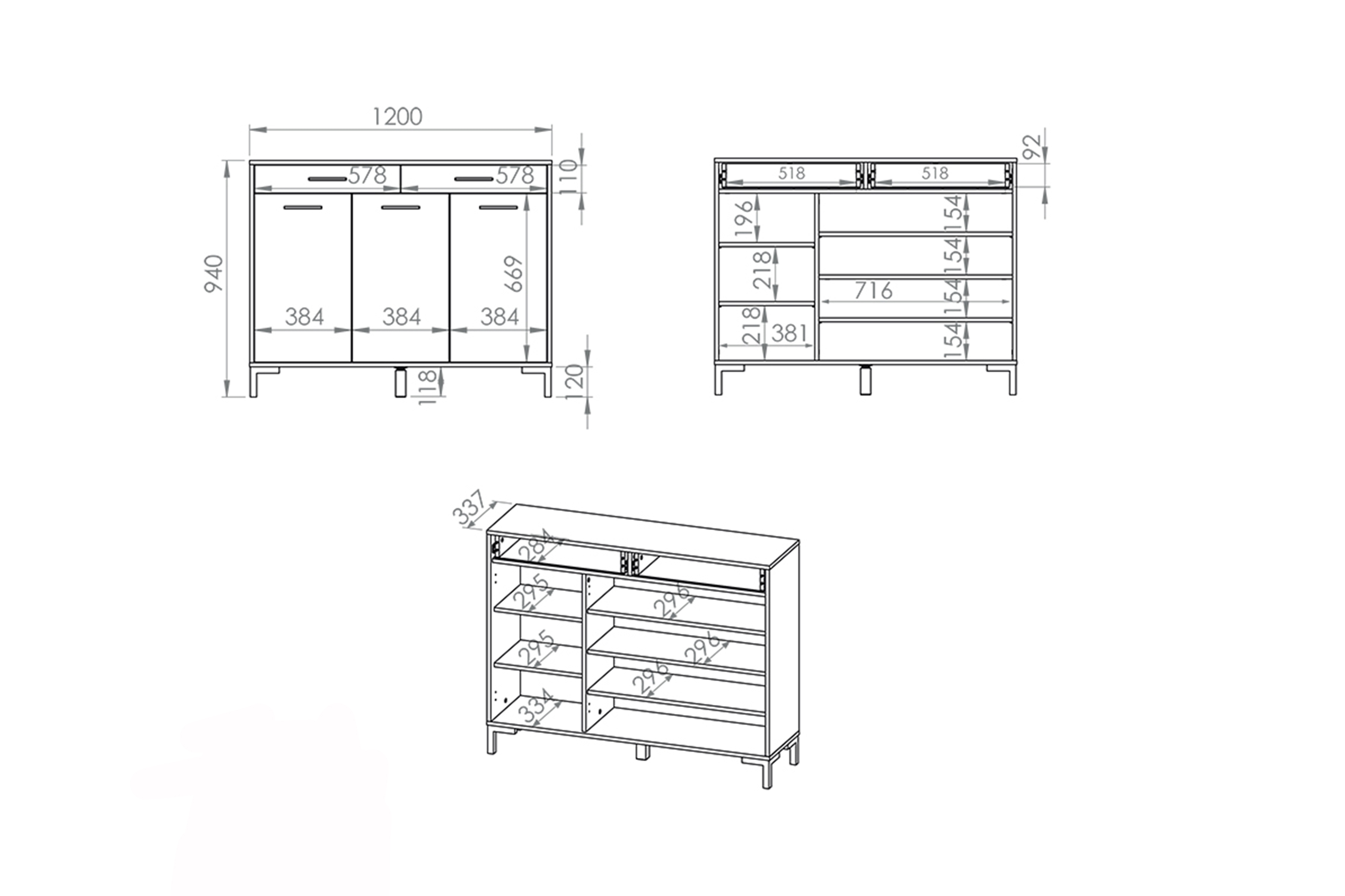 Komoda trzydrzwiowa Klarso 14 z szufladami 120 cm - dąb artisan